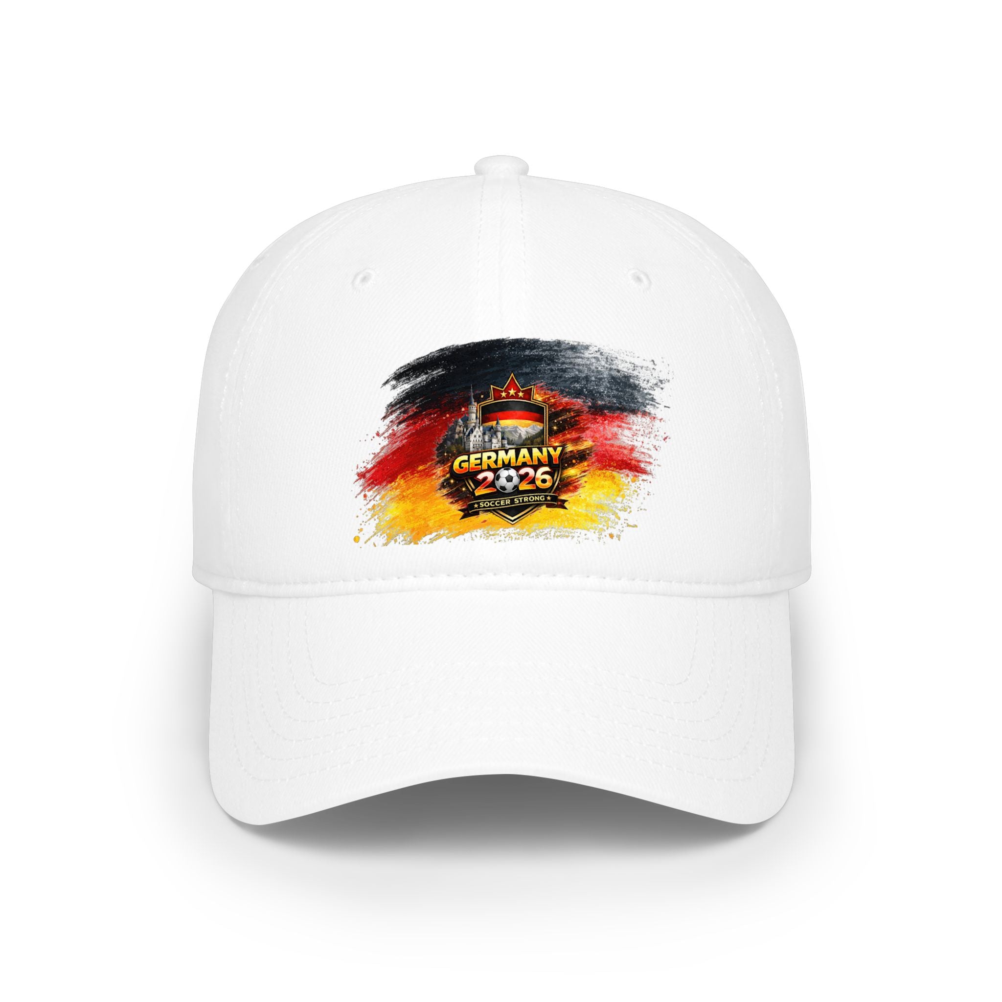 Germany 2026 Soccer Crest Baseball Cap — German Flag Brushstroke Football Hat