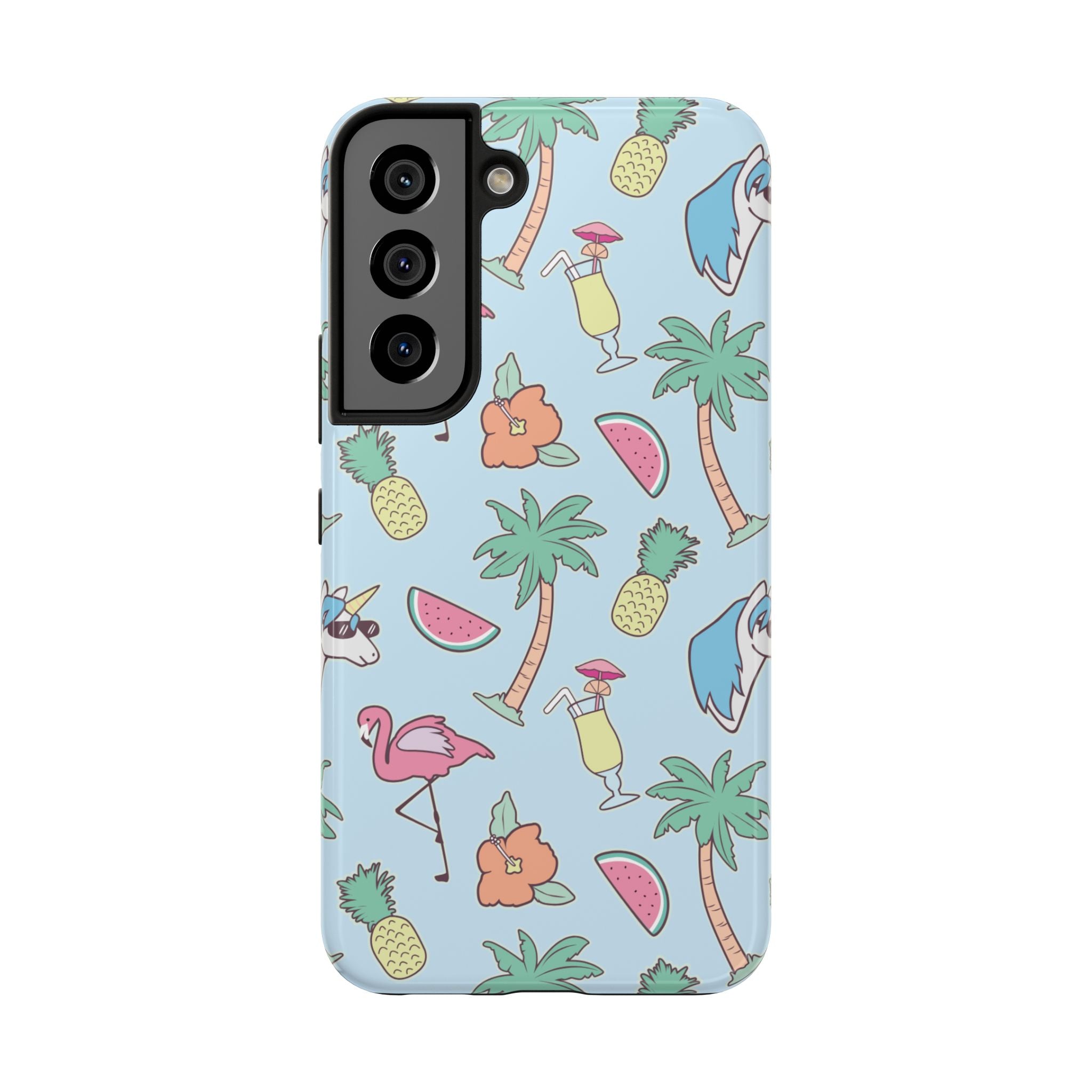 Tropical Summer Tough Phone Case — Pineapple, Flamingo & Palm Pattern