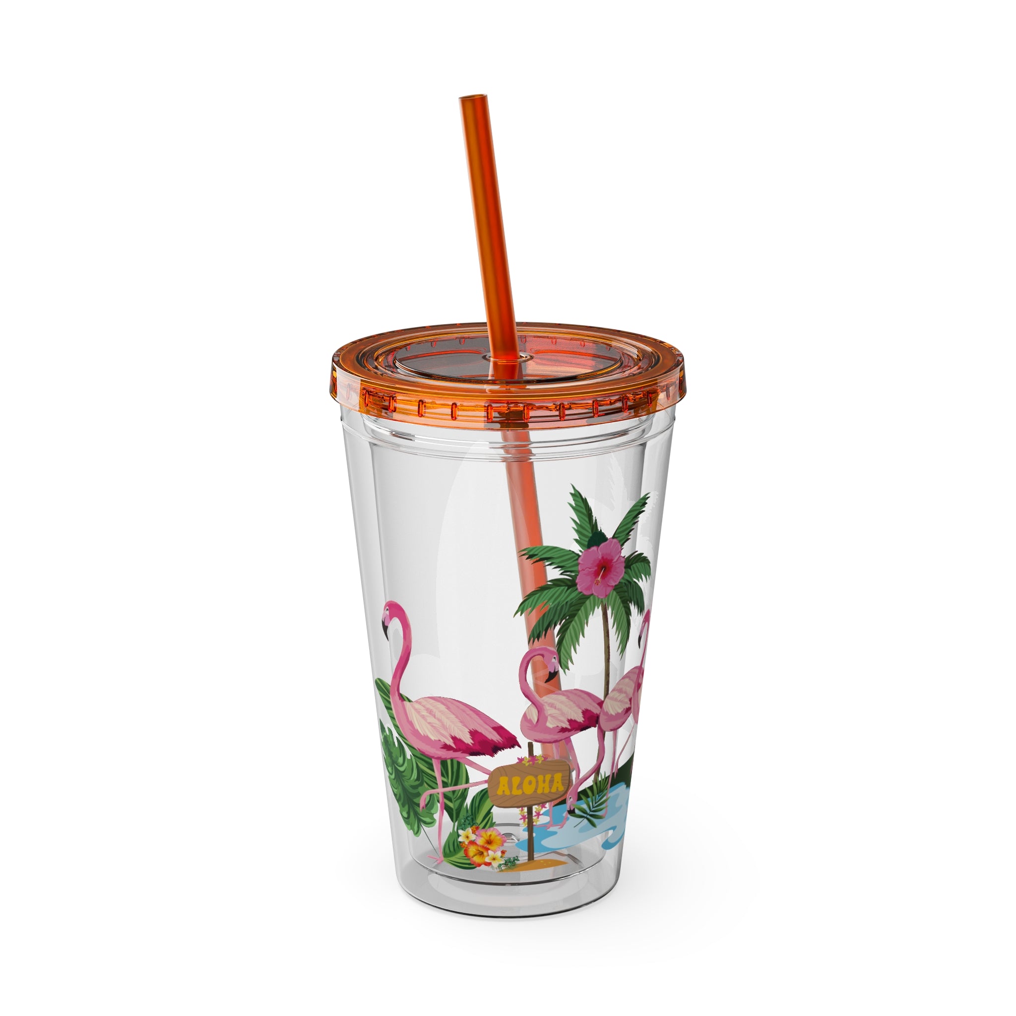 Flamingo Palm Tumbler — 16oz Sunsplash Straw Cup