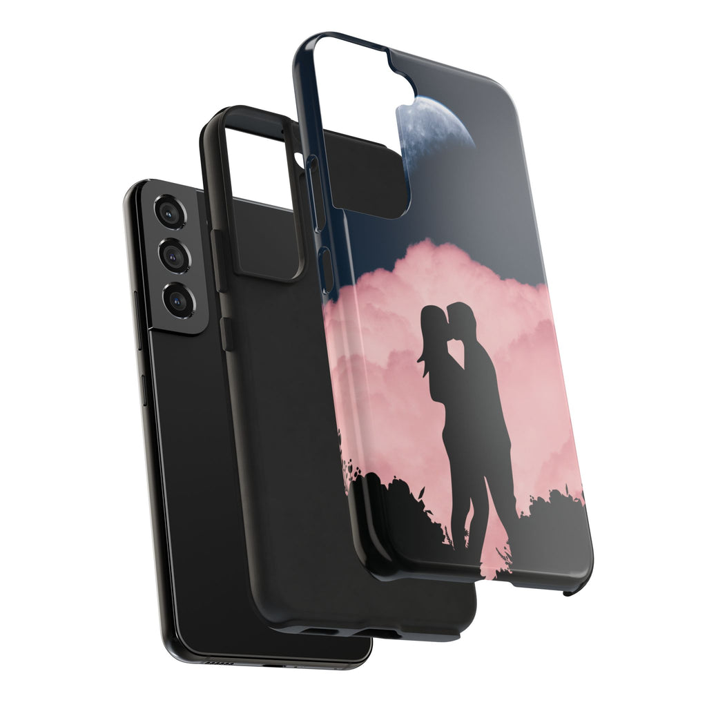 Tough Phone Case — Romantic Couple Silhouette with Moon & Pink Cloud