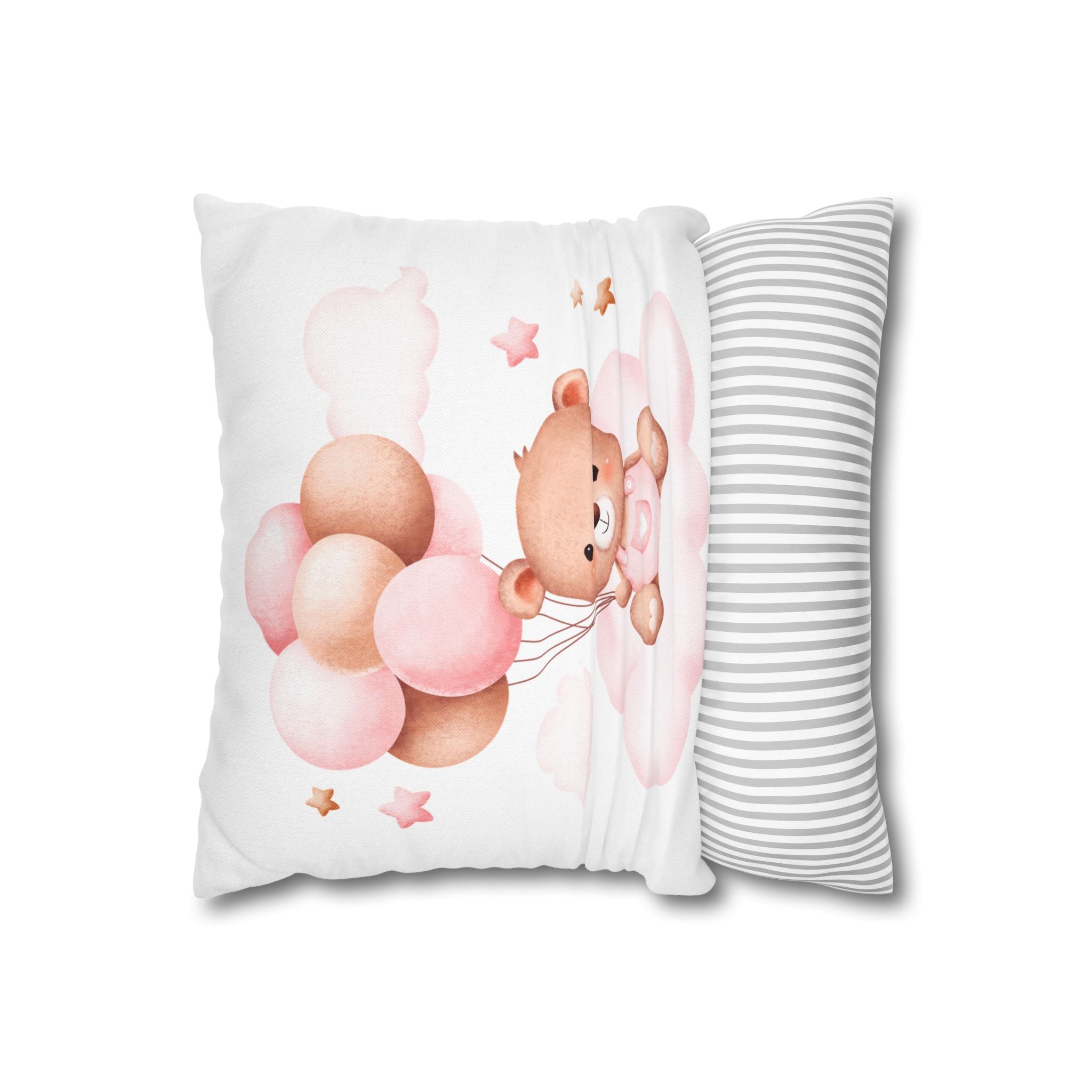 Cute Baby Bear Pillowcase - Pink Balloon Nursery Decor