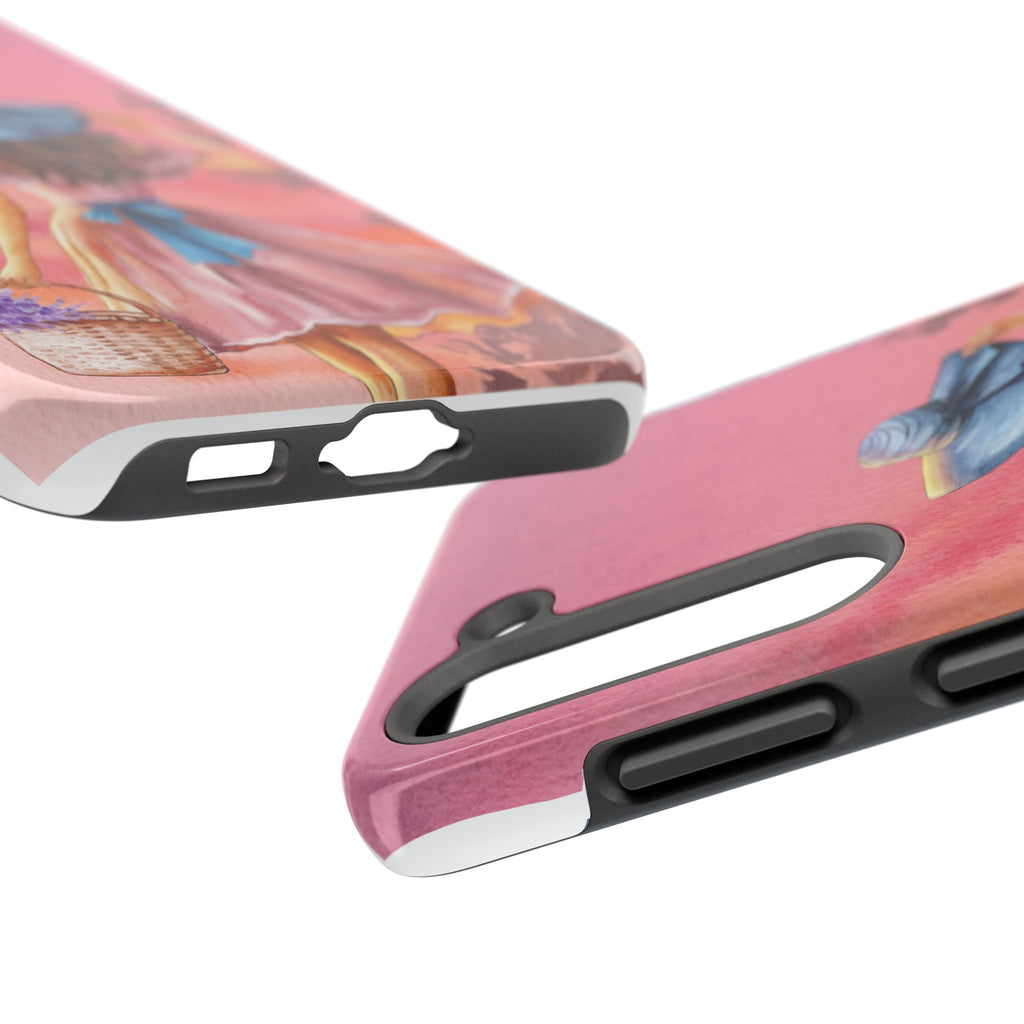 Pastel Picnic Girl Phone Case — Protective Tough Phone Case with Watercolor Sunset Design