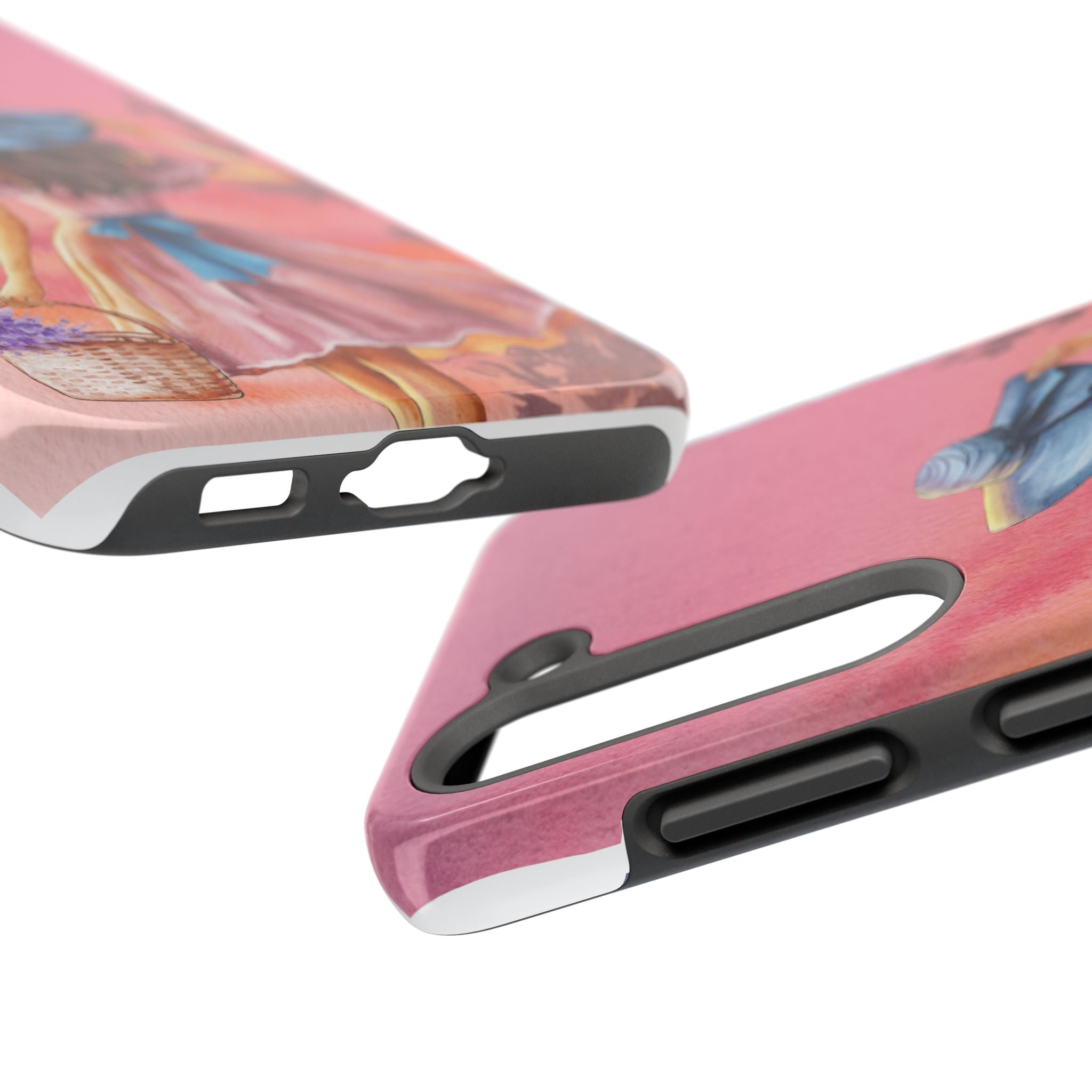 Pastel Picnic Girl Phone Case — Protective Tough Phone Case with Watercolor Sunset Design