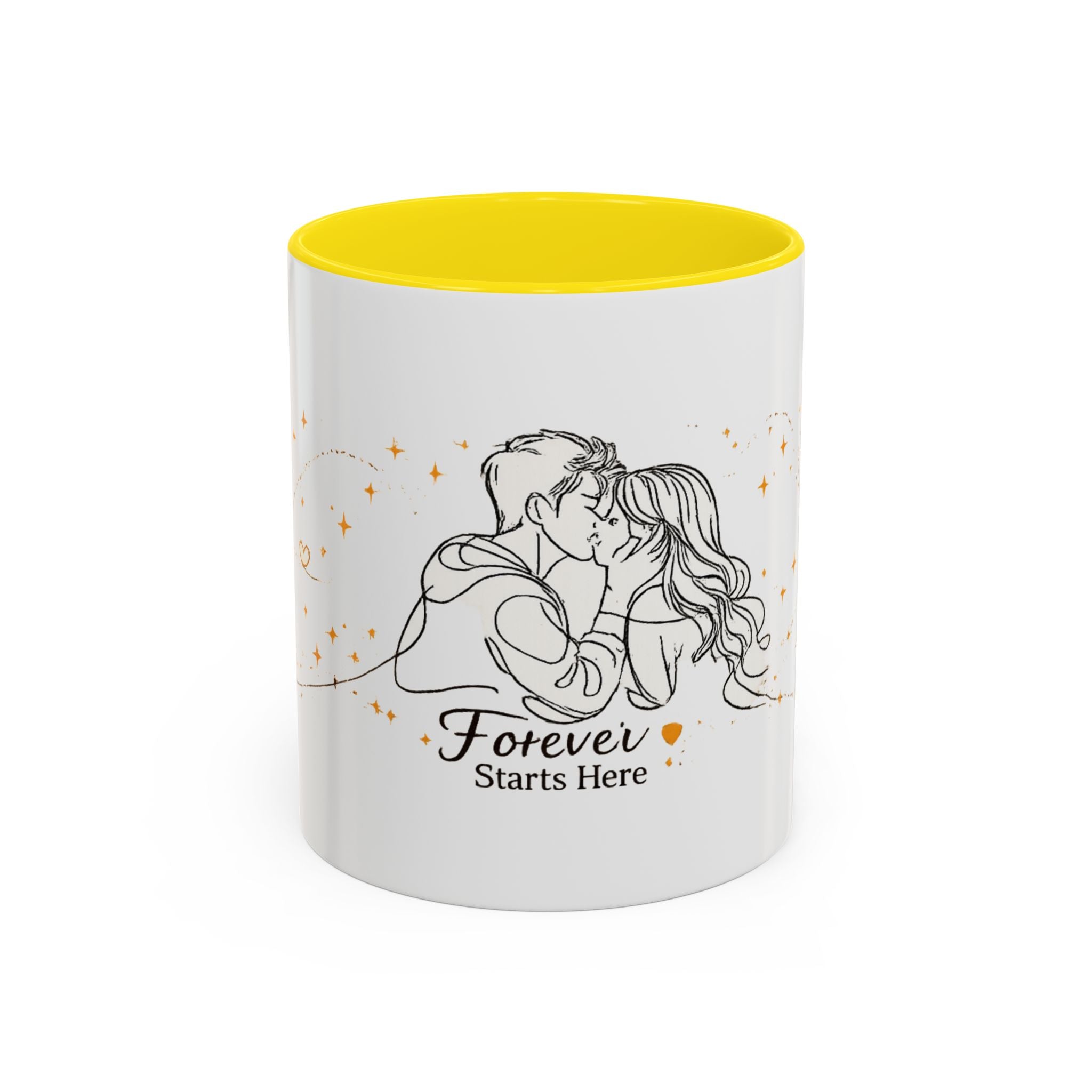Romantic Accent Coffee Mug — "Forever Starts Here" Love Story Design