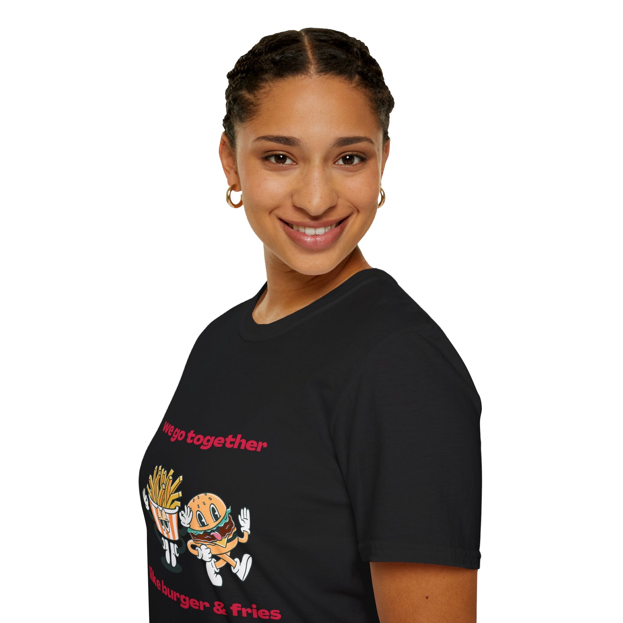 Burger & Fries Graphic T-Shirt — "We Go Together" Cute Matching Tee