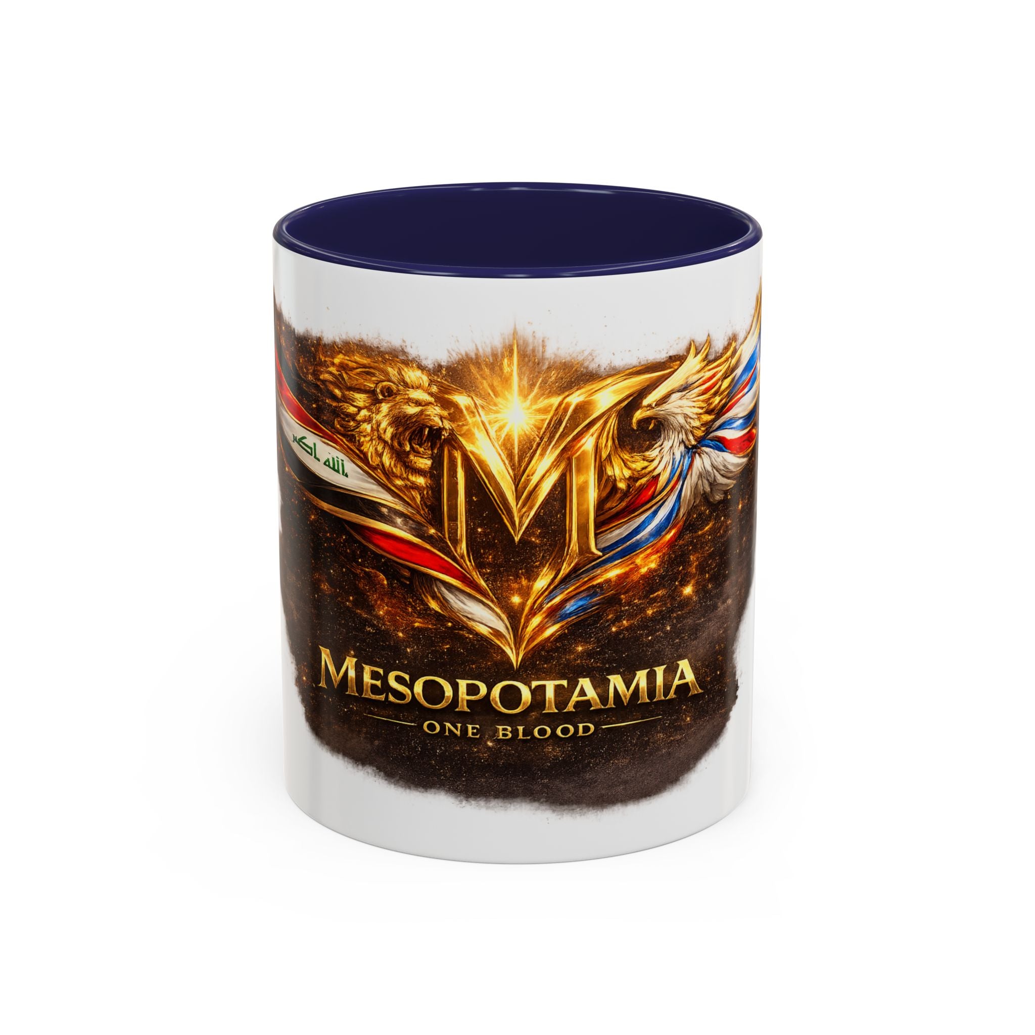 Mesopotamia "One Blood" Accent Coffee Mug – Patriotic Golden Emblem (11oz)