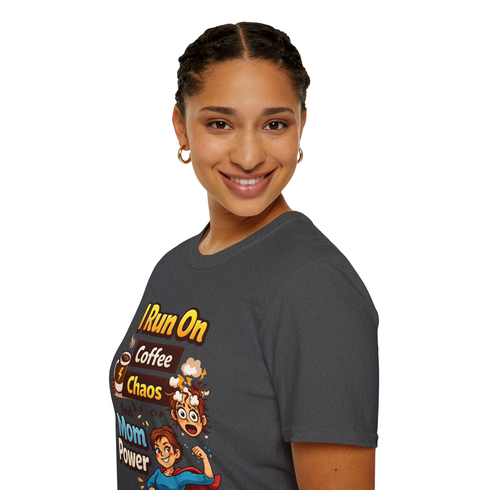 Mom Power T-Shirt — "I Run On Coffee, Chaos and Mom Power" Graphic Tee