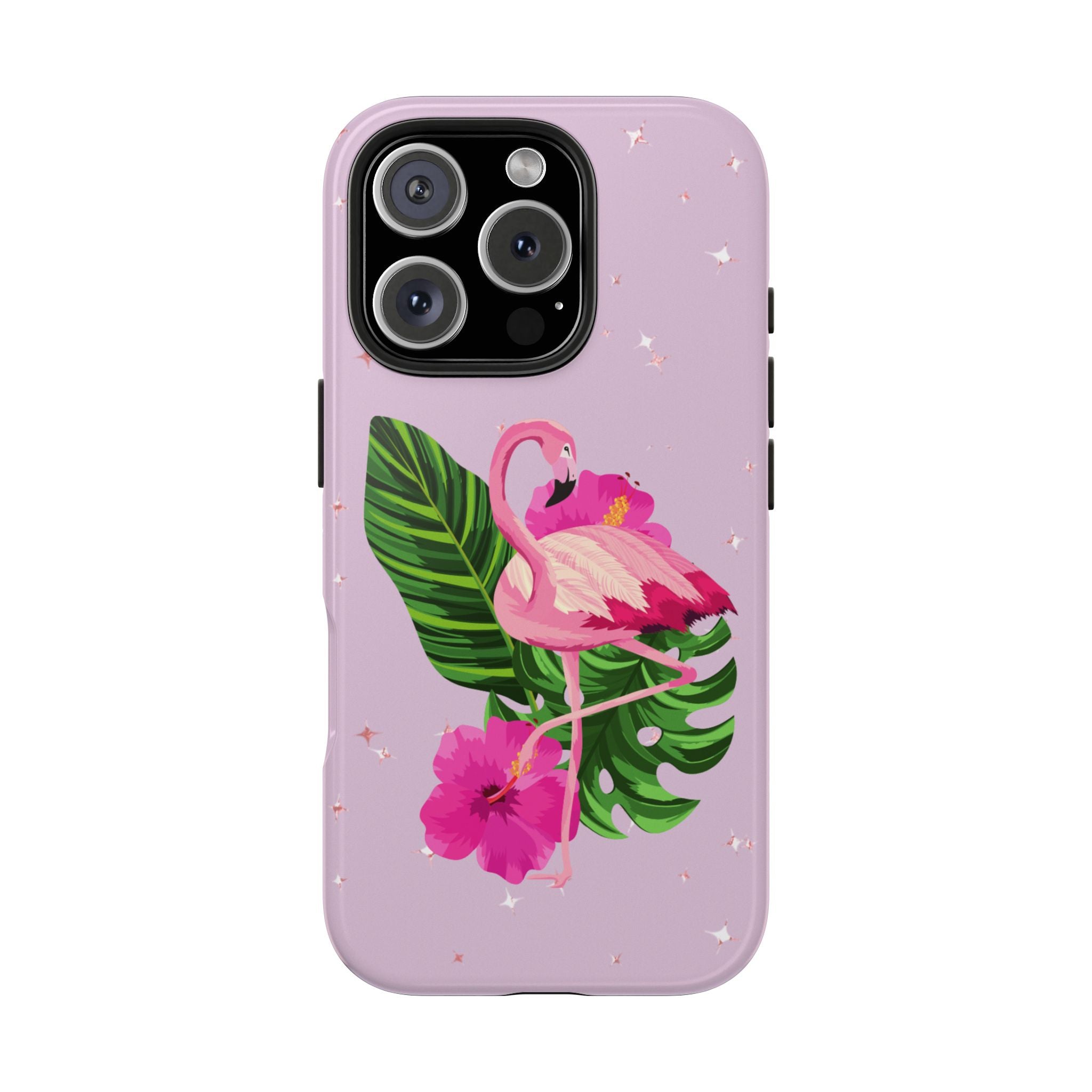 Flamingo Tropical Tough Phone Case — Pink Hibiscus & Palm Leaves