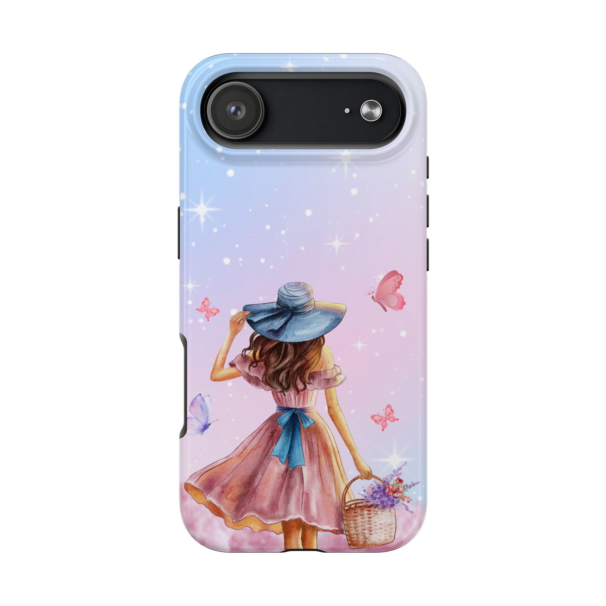 Pastel Girl with Hat Phone Case — Floral Basket Butterfly Tough Phone Case