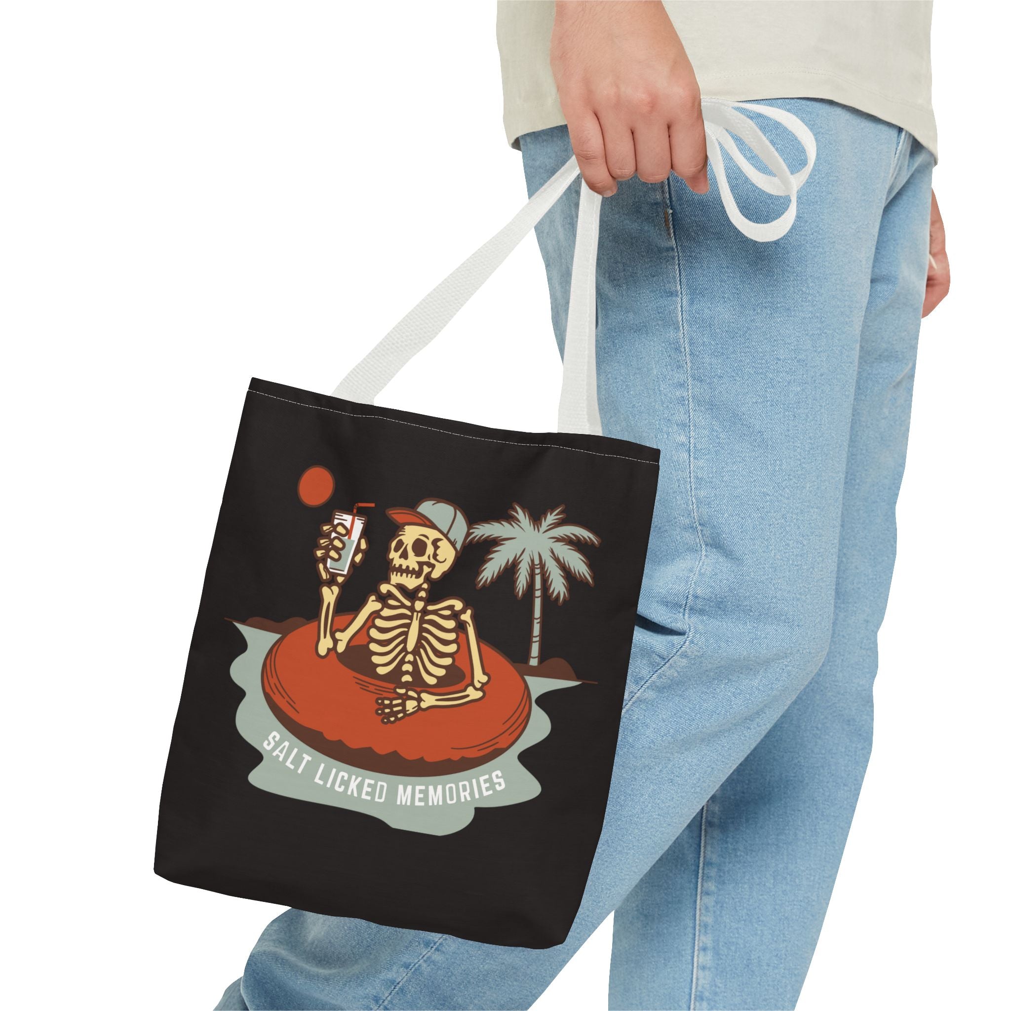 Hello Summer Skeleton Tote Bag — 'Salt Licked Memories' Beach Graphic