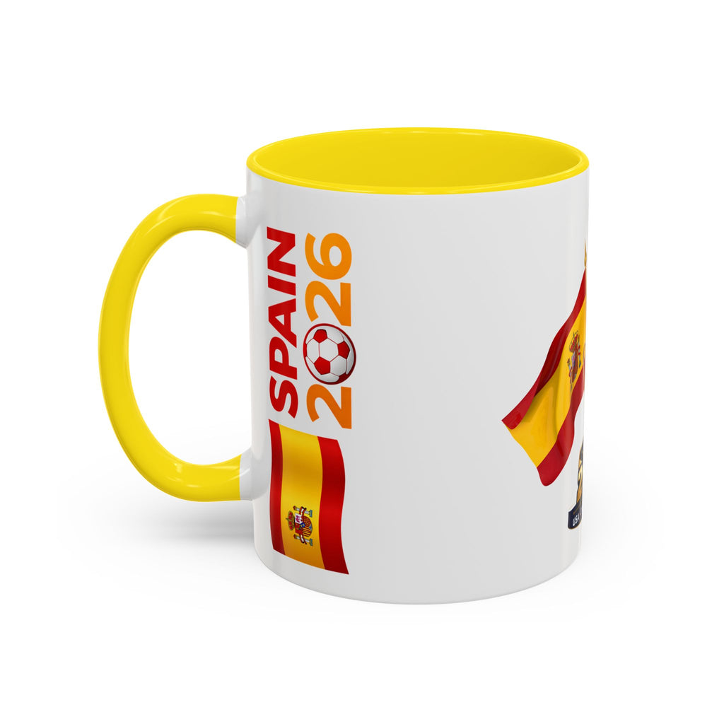 Spain 2026 Soccer Trophy Accent Coffee Mug — Spain Flag Football Fan Gift (11/15oz)