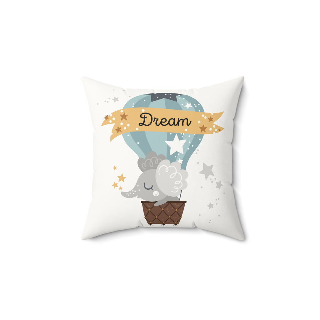 Nursery Pillow - 'Dream' Elephant Hot Air Balloon Faux Suede