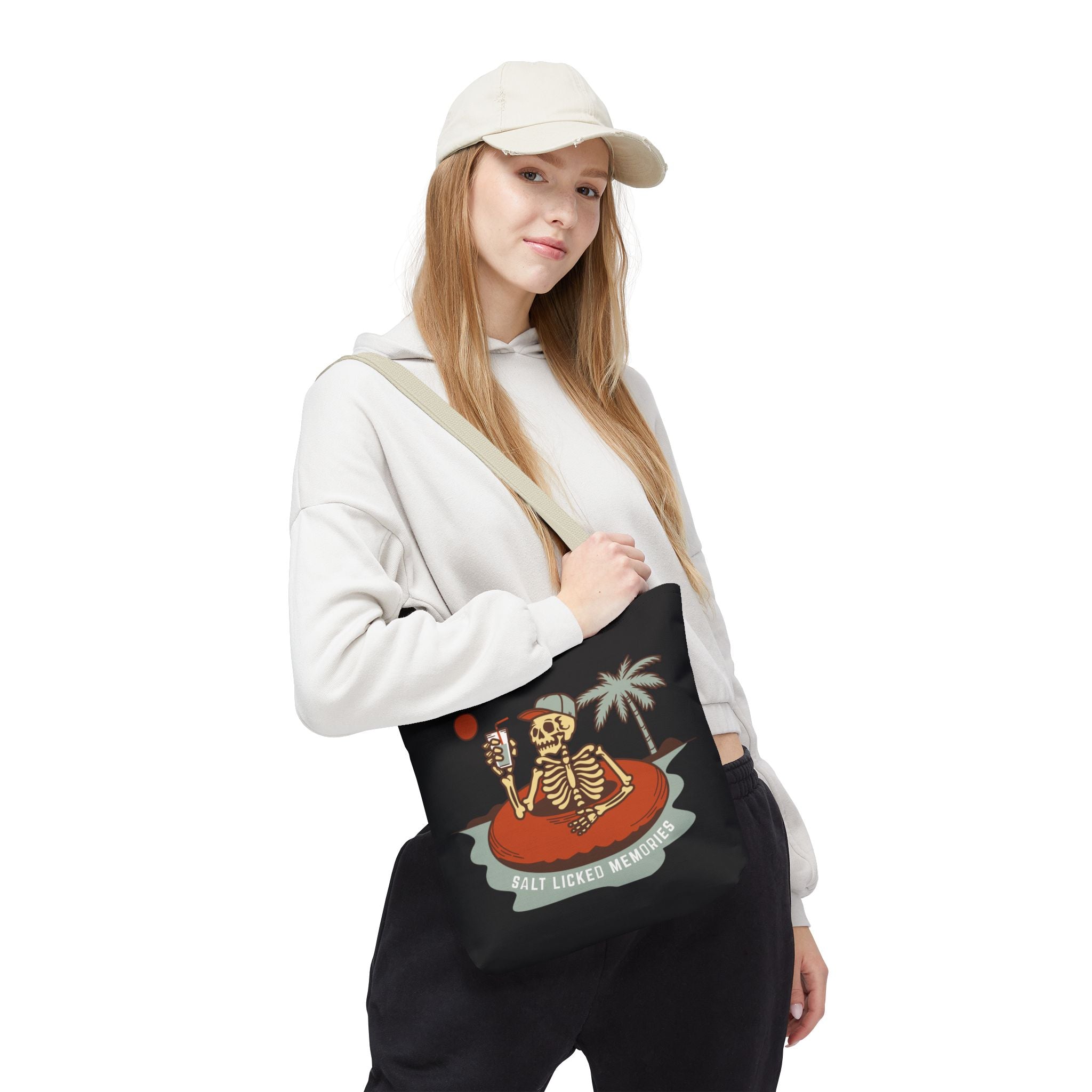 Hello Summer Skeleton Tote Bag — 'Salt Licked Memories' Beach Graphic
