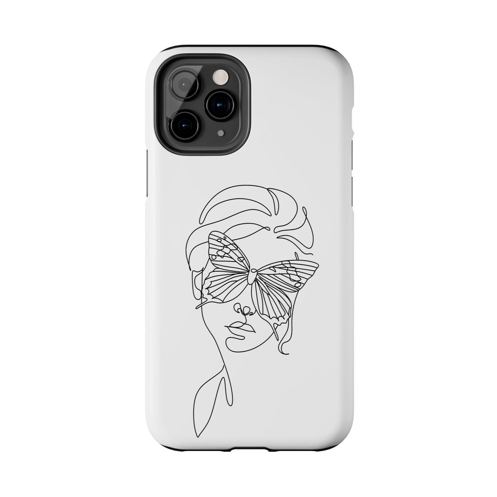 Butterfly Line Art Tough Phone Case — Minimalist Woman Face Design