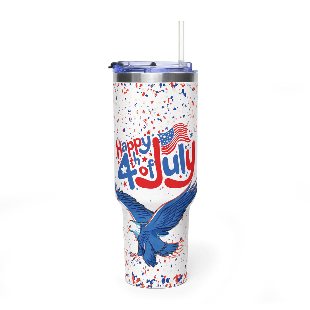 40oz Fourth of July Tumbler - "Happy 4th of July" Patriotic Eagle Vacuum Cup