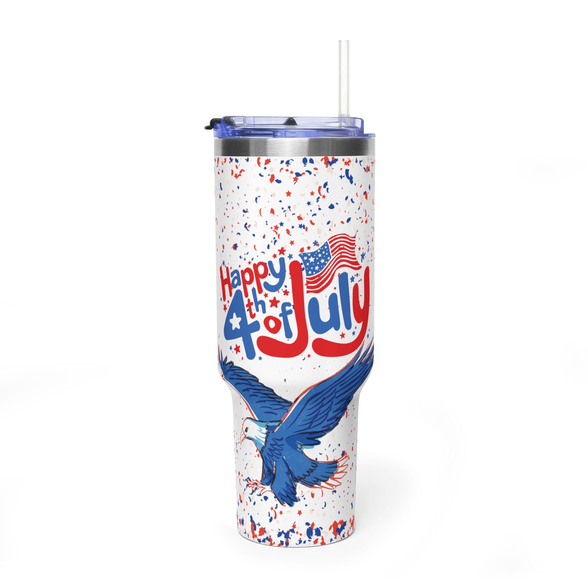 40oz Fourth of July Tumbler - "Happy 4th of July" Patriotic Eagle Vacuum Cup