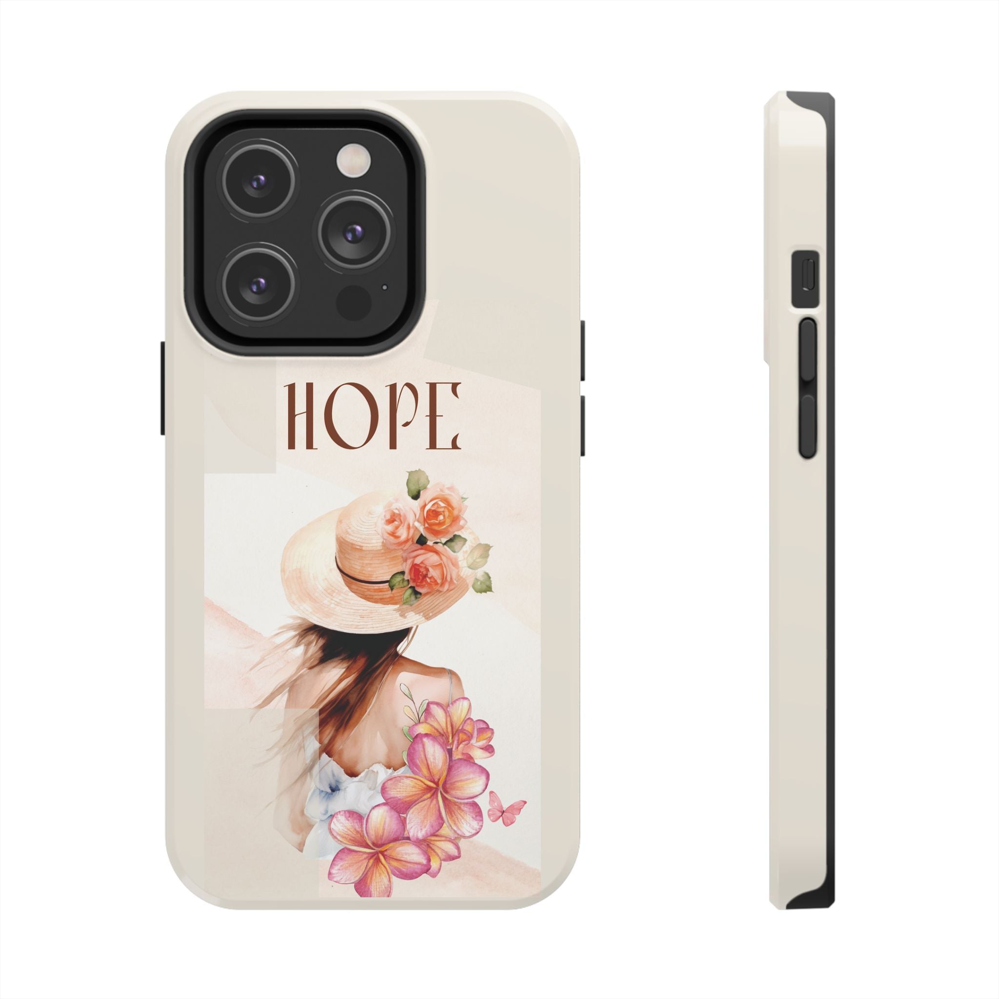 Hope Floral Tough Phone Case — Protective iPhone Case with Watercolor Girl & Flowers