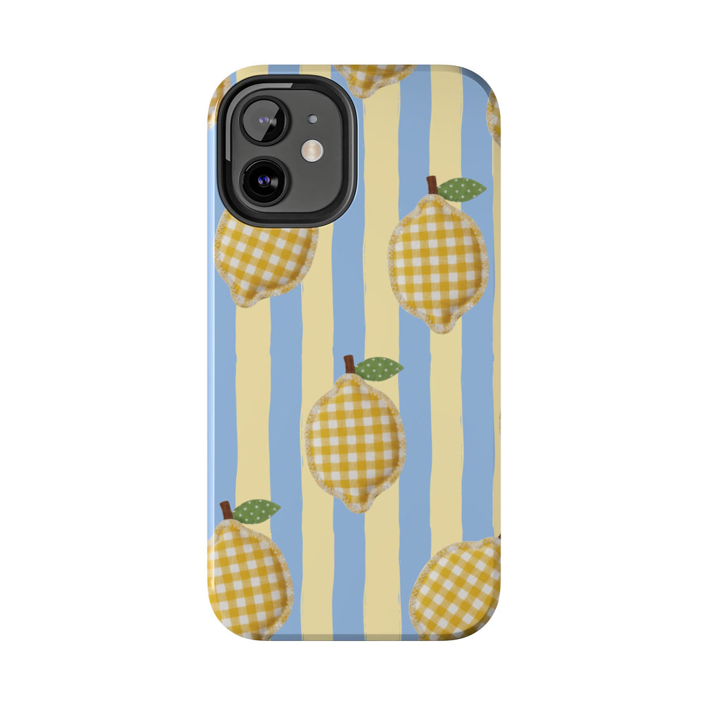Tough Phone Case — Blue & Yellow Gingham Lemon Design