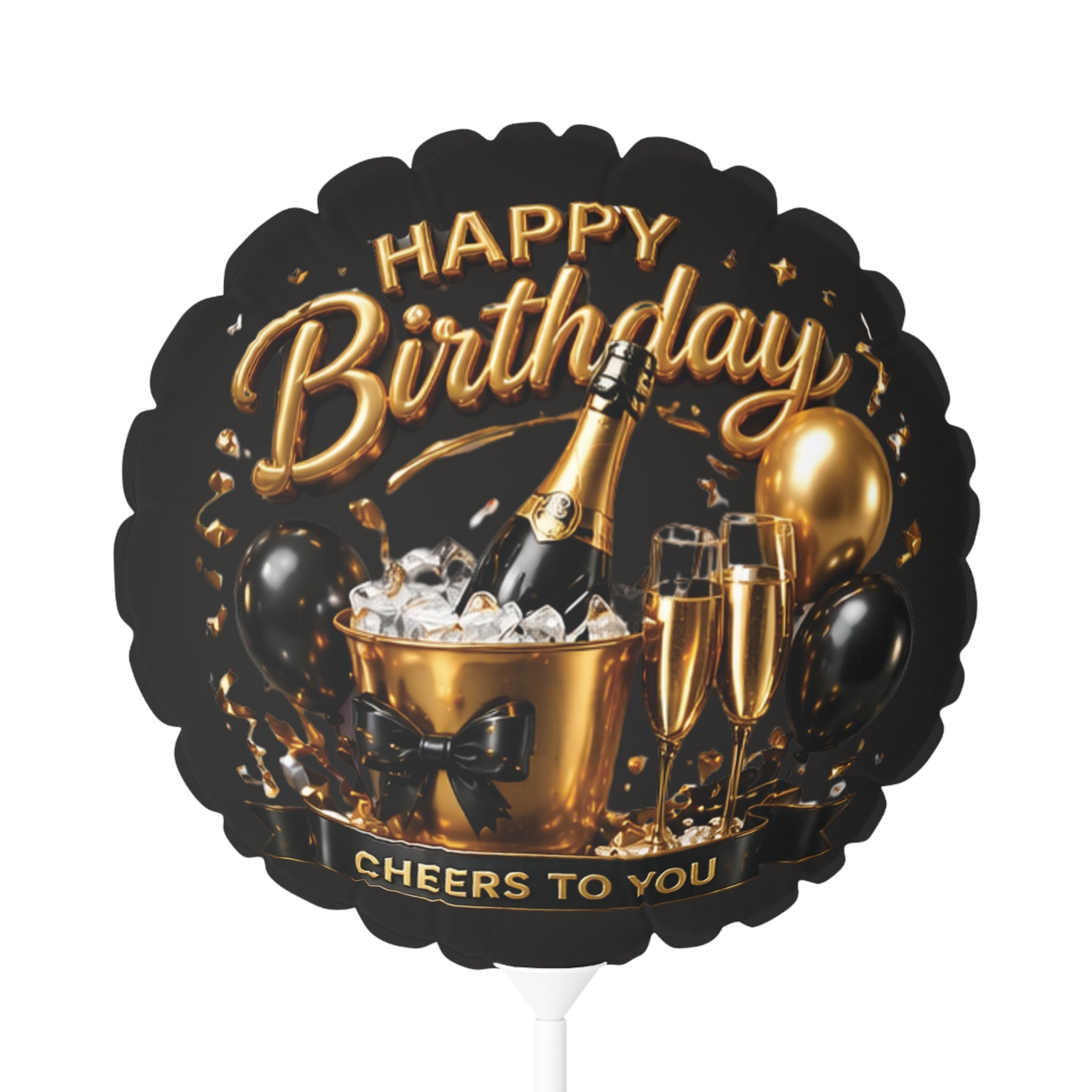Happy Birthday Champagne Balloon — 11" Round Foil 'Cheers to You'