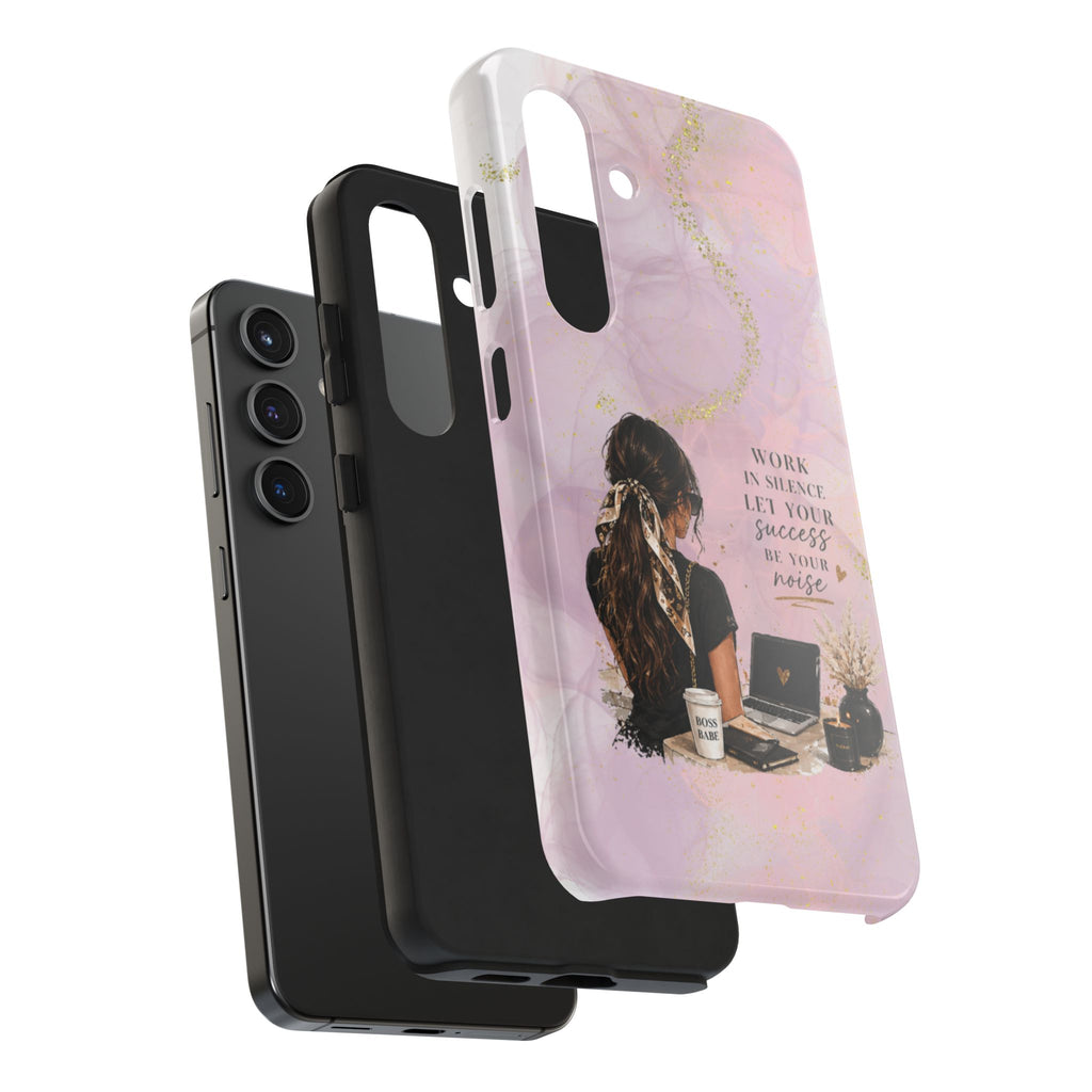 Inspirational Pink Work Desk Phone Case — "Work in Silence, Let Your Success Be Your Noise"