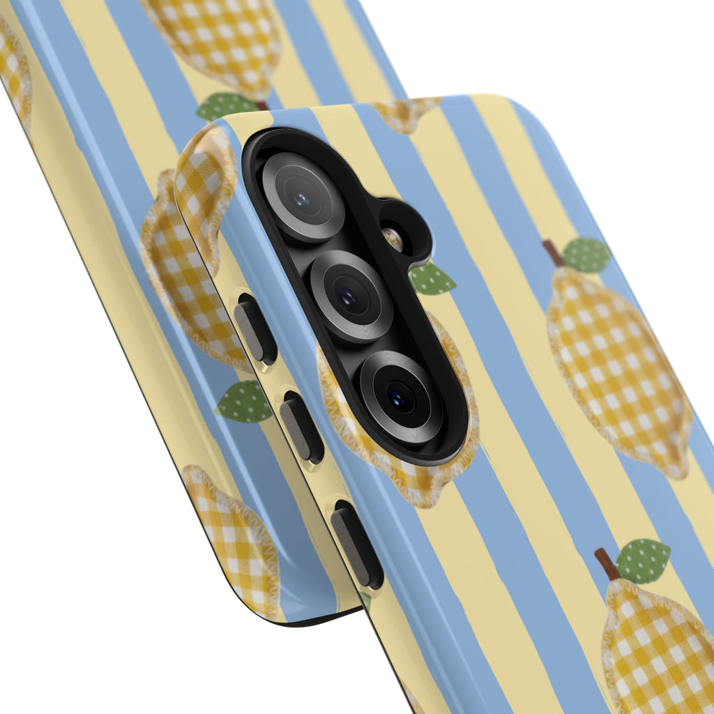 Tough Phone Case — Blue & Yellow Gingham Lemon Design