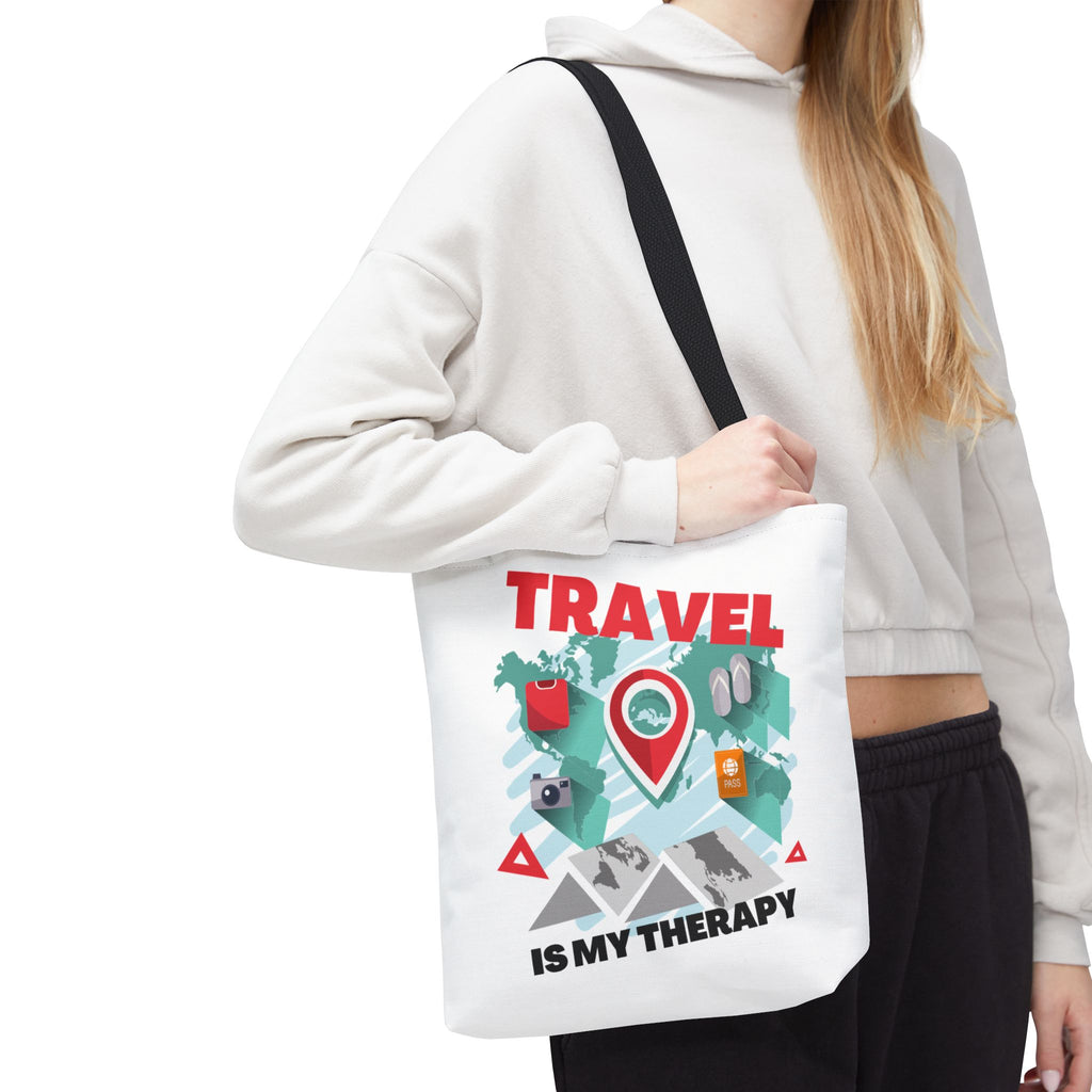 Travel Tote Bag - "Travel Is My Therapy" Canvas Shopper