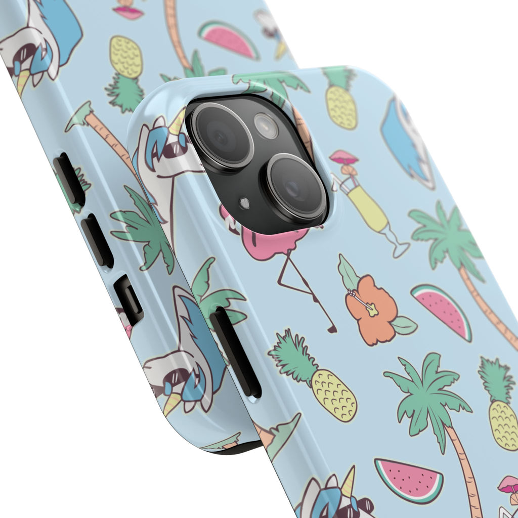 Tropical Summer Tough Phone Case — Pineapple, Flamingo & Palm Pattern