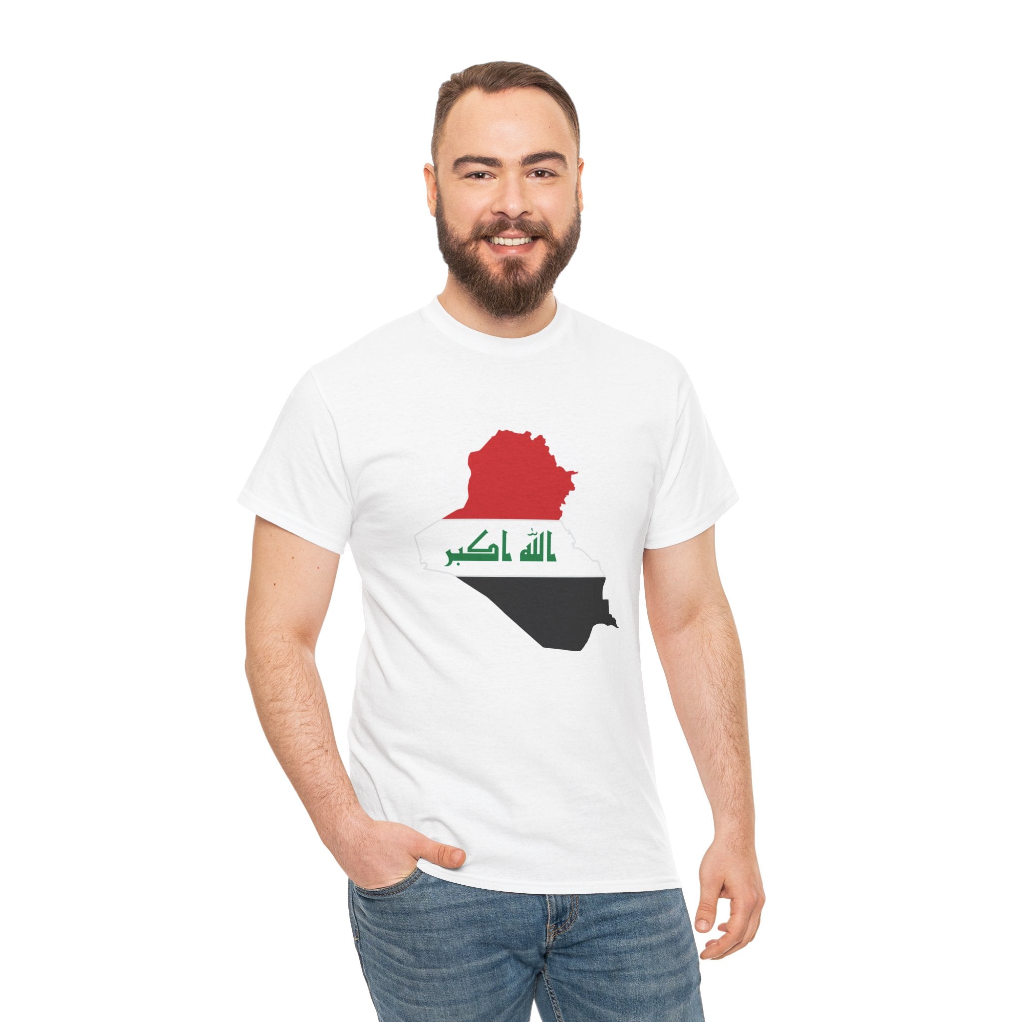 Iraq Flag Map T‑Shirt - Iraqi Pride Graphic Tee (Arabic 'Allahu Akbar')