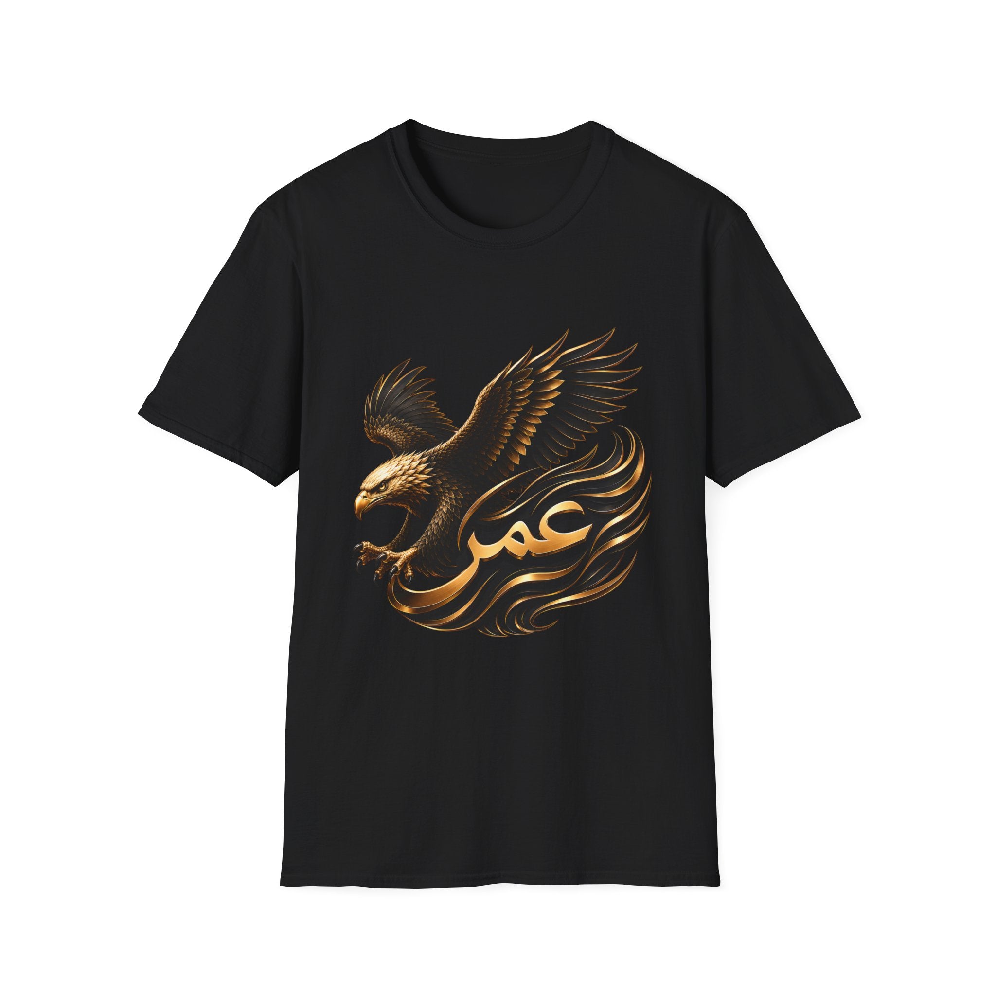 Eagle Arabic Omar Name Tee — Stylized Golden Eagle with 'عمر' Graphic