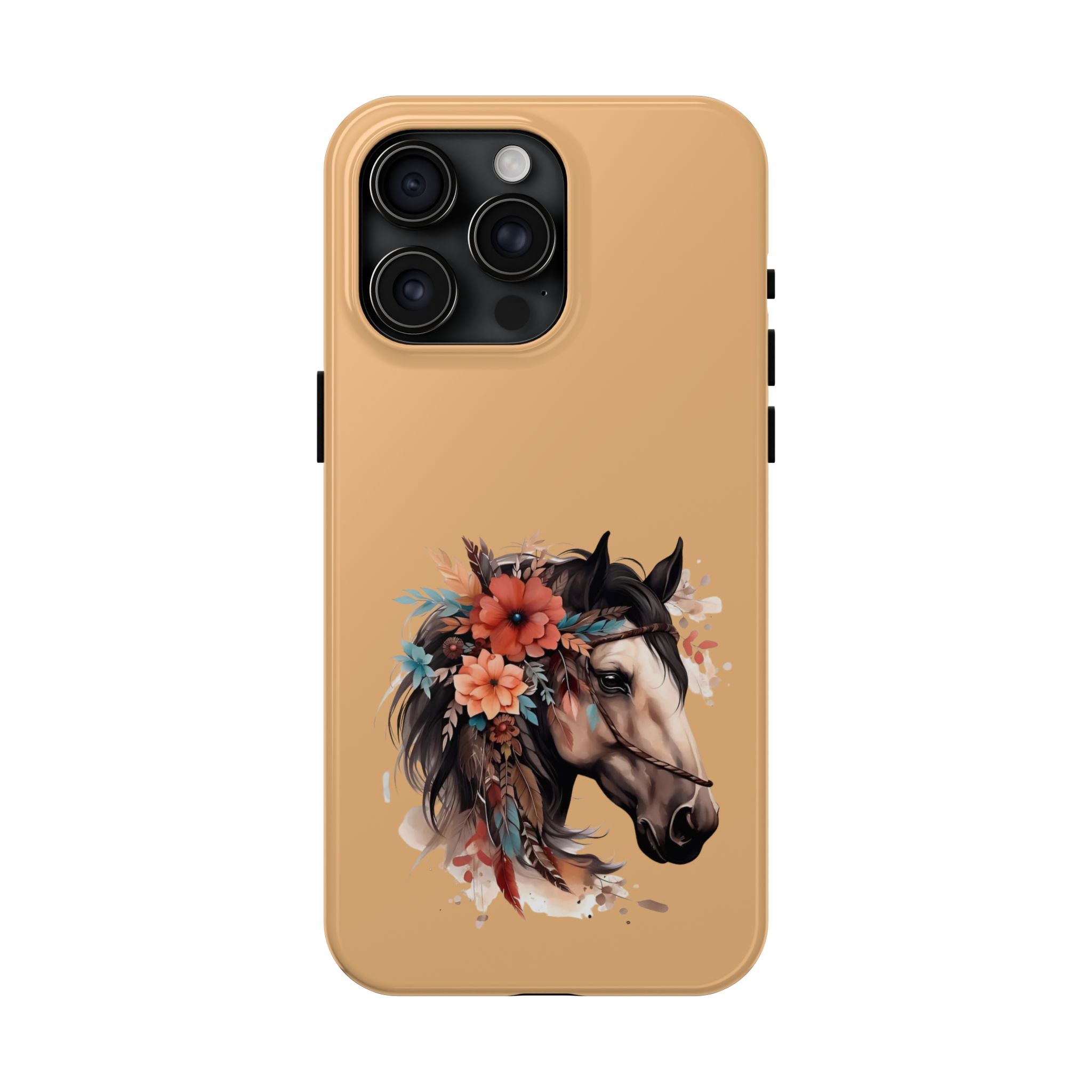 Horse Floral Tough Phone Case — Protective iPhone Cover with Boho Horse Head Design