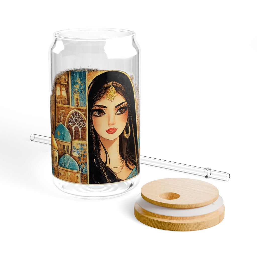16oz Sipper Glass — Middle Eastern Cityscape & Portrait Travel Tumbler