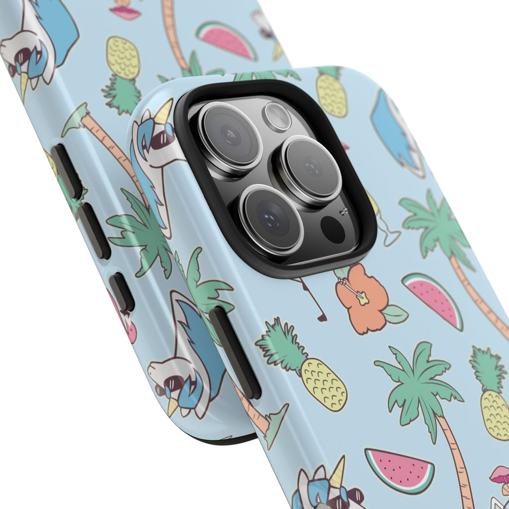 Tropical Summer Tough Phone Case — Pineapple, Flamingo & Palm Pattern