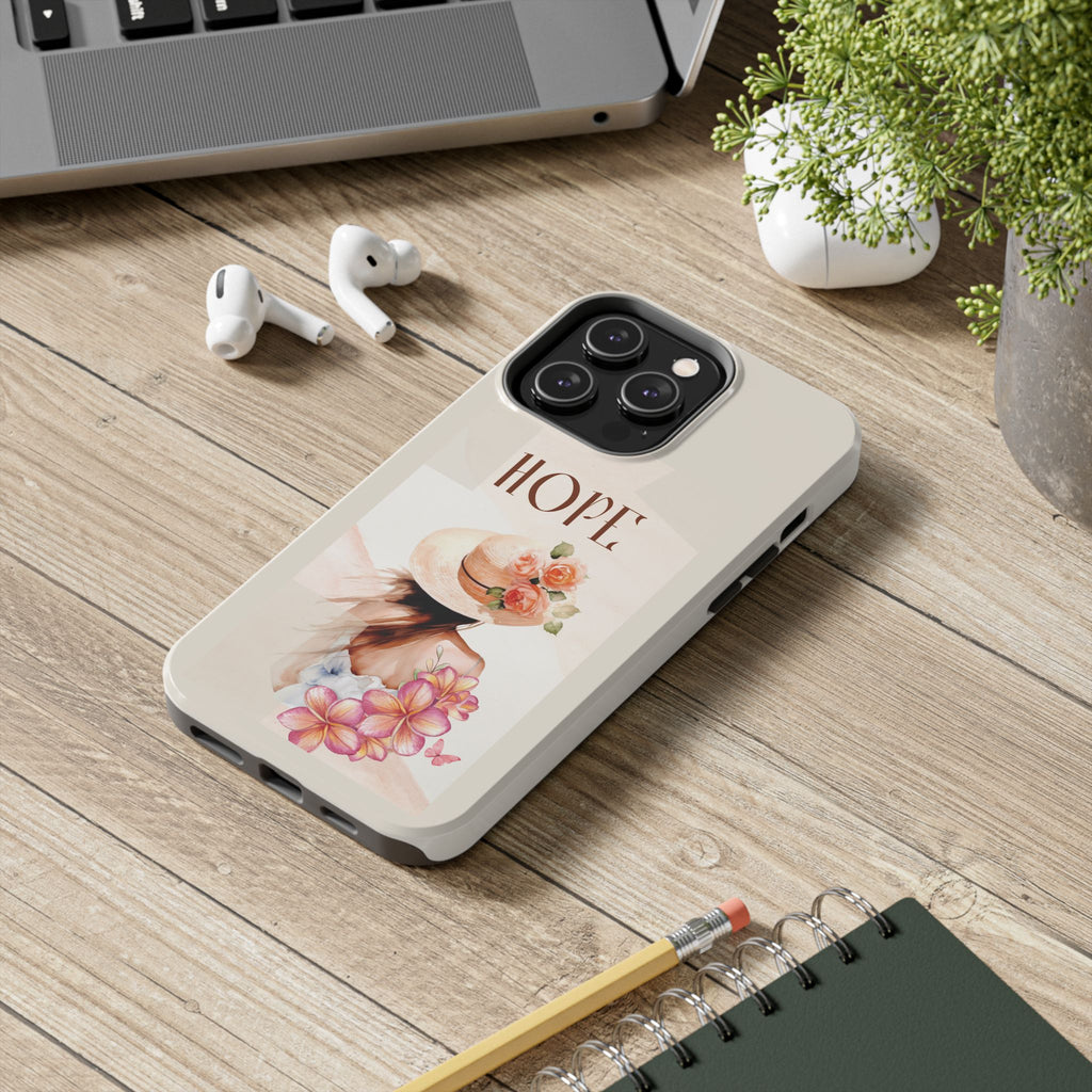 Hope Floral Tough Phone Case — Protective iPhone Case with Watercolor Girl & Flowers