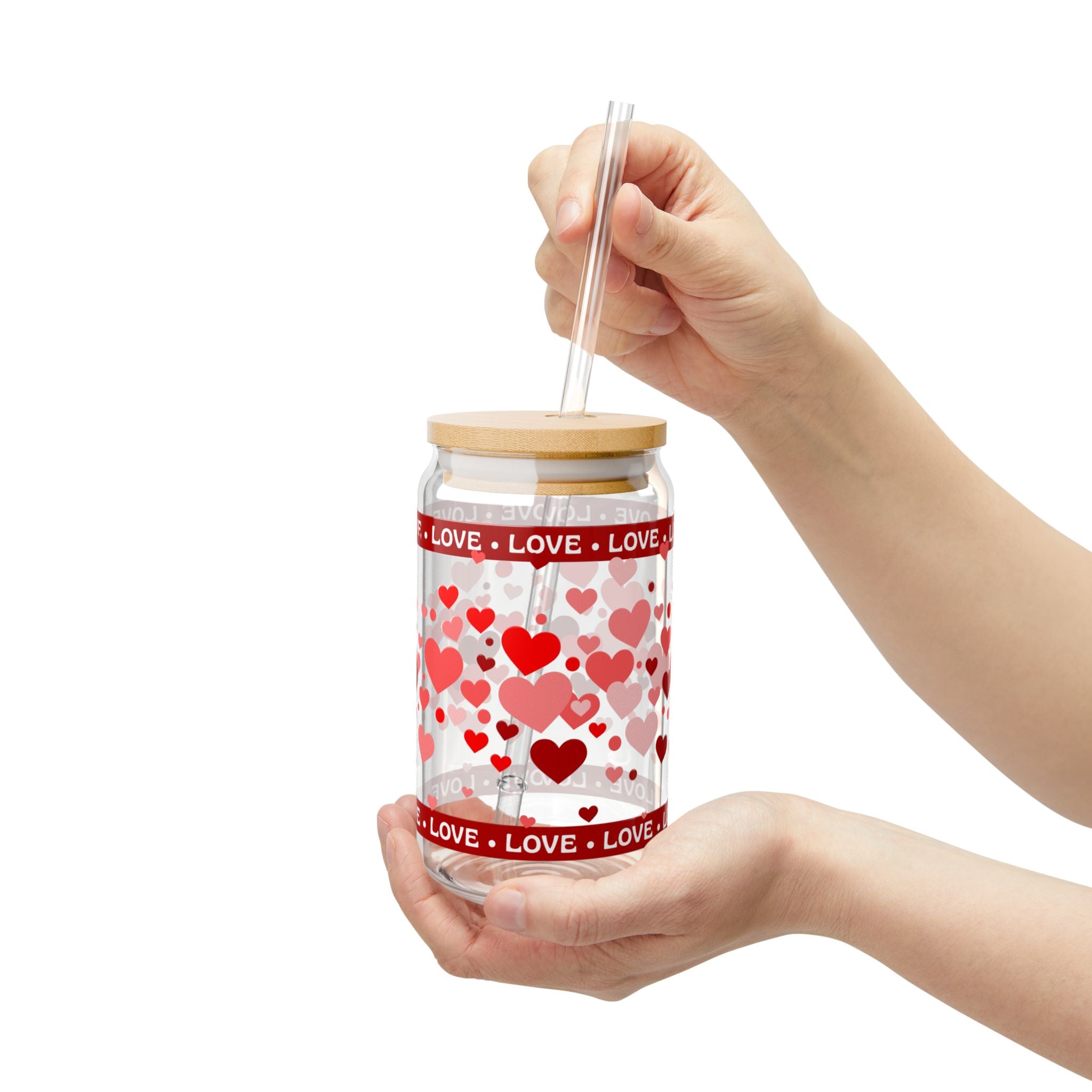 16oz Heart Pattern Sipper Glass with Straw — "LOVE" Romantic Drink Tumbler