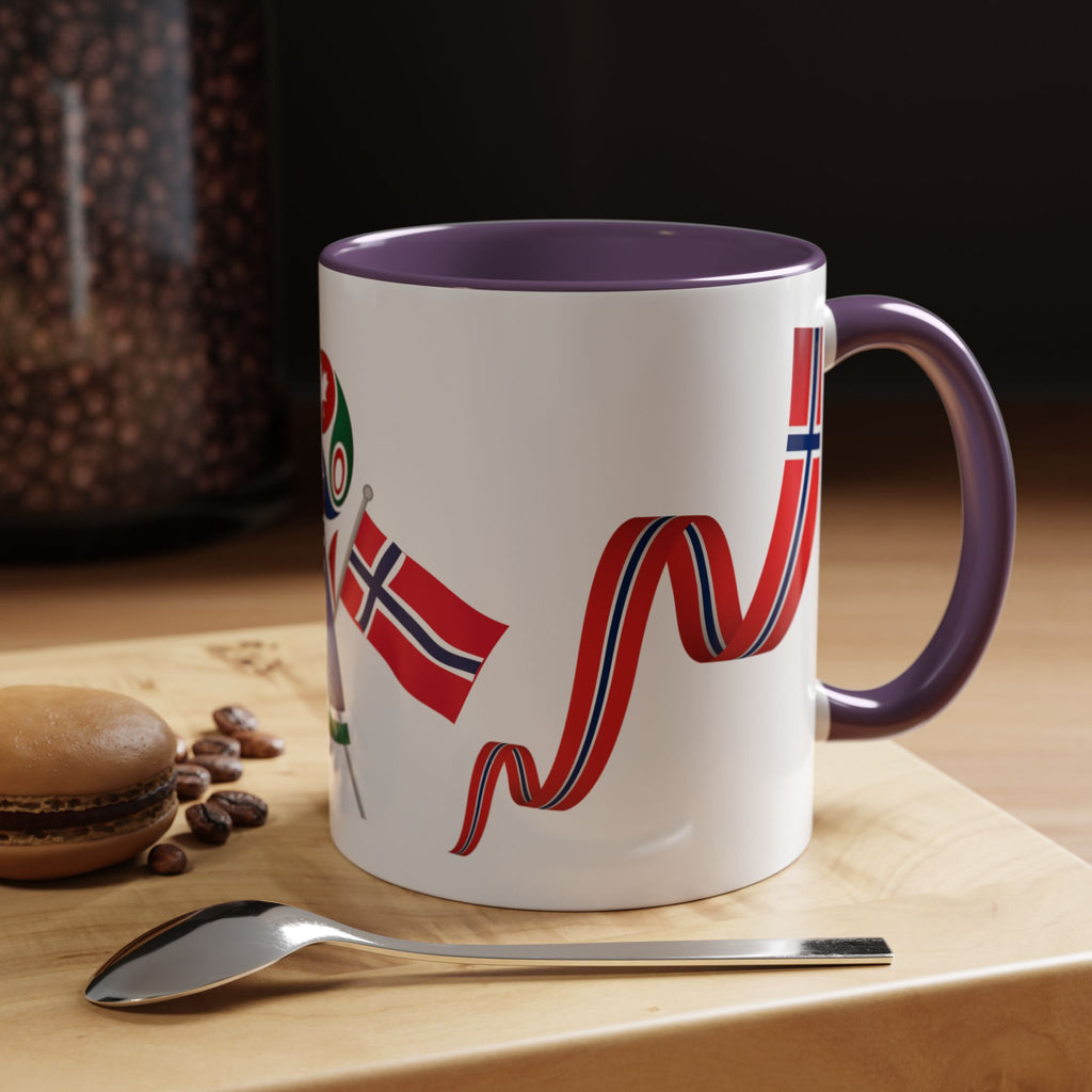 Norway Pride Coffee Mug — Norwegian Flag Ribbon & Cup Emblem Accent Mug