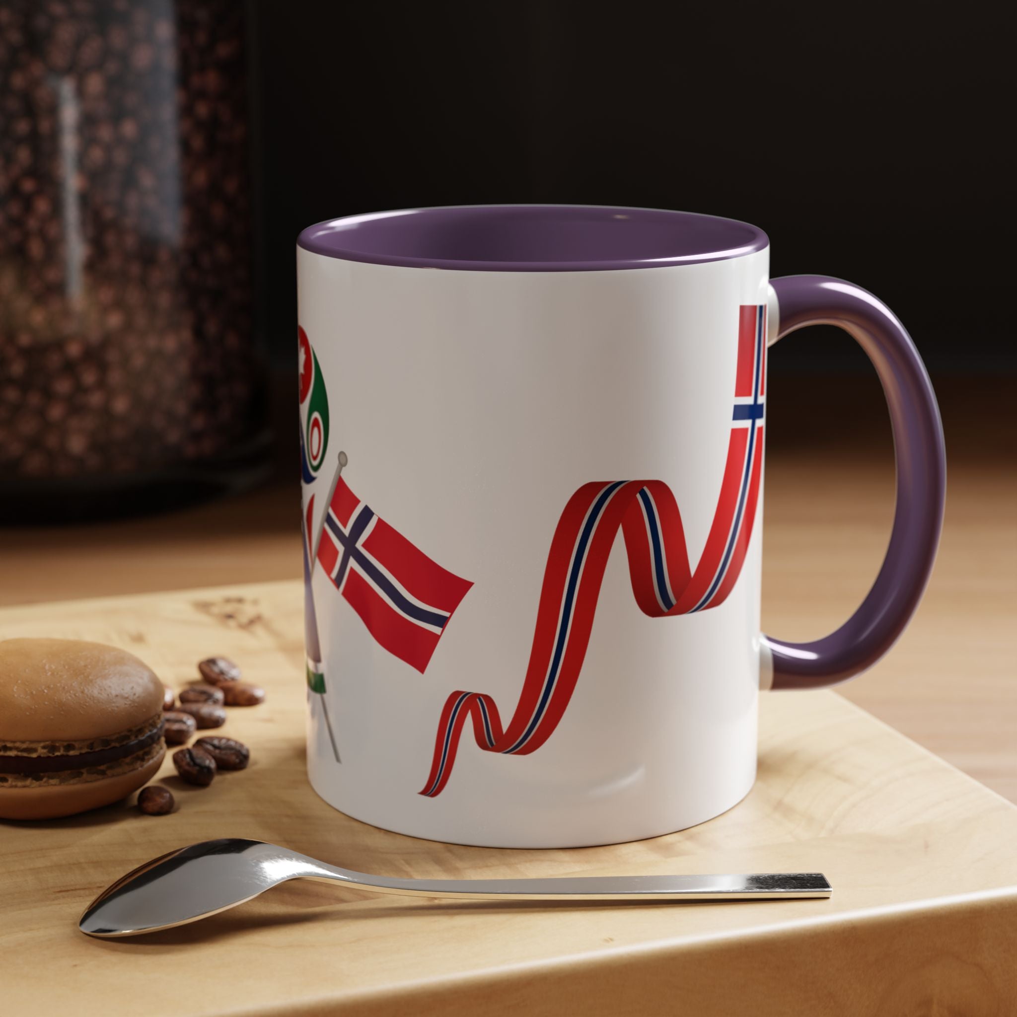 Norway Pride Coffee Mug — Norwegian Flag Ribbon & Cup Emblem Accent Mug