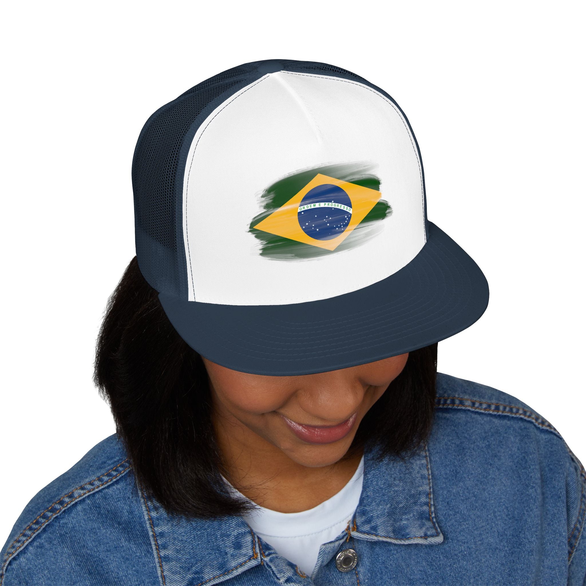 Brazil Flag Trucker Cap – Distressed Brushstroke Design