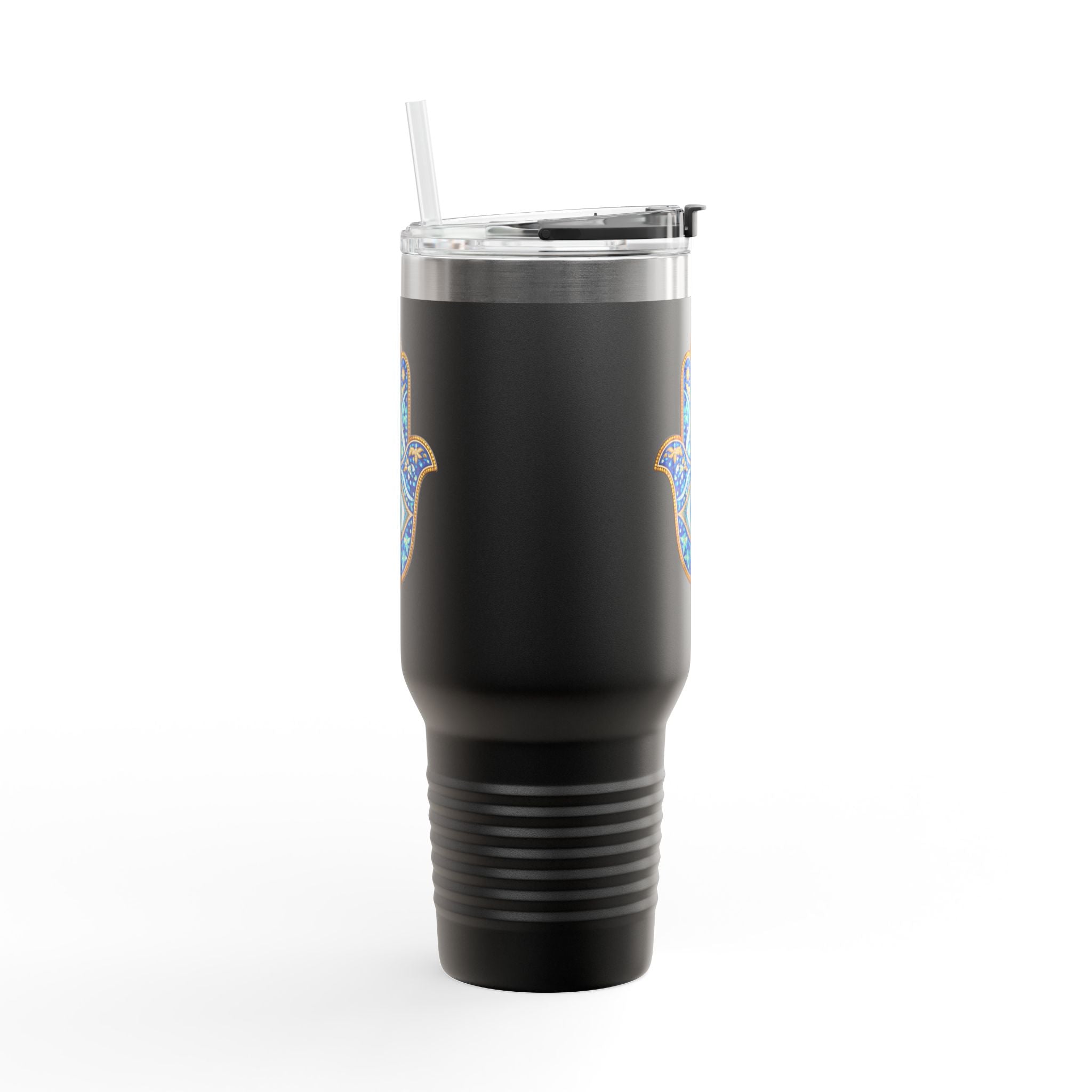 Hamsa Hand 40oz Insulated Travel Mug — Blue Evil Eye Tumbler