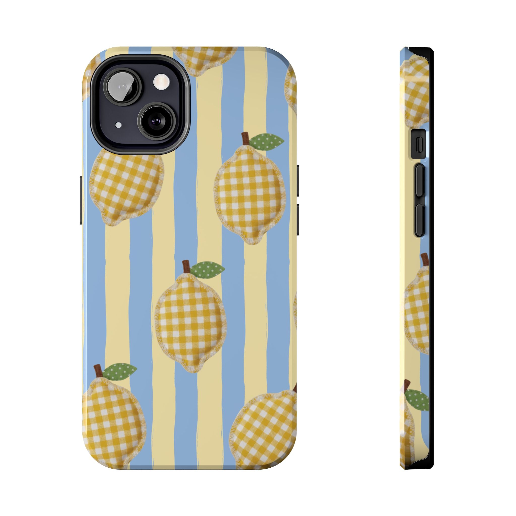 Tough Phone Case — Blue & Yellow Gingham Lemon Design