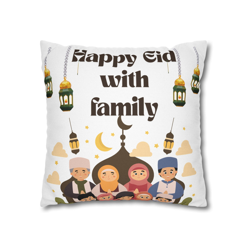 Eid Family Decorative Pillow — "Happy Eid with Family" Spun Polyester Cushion