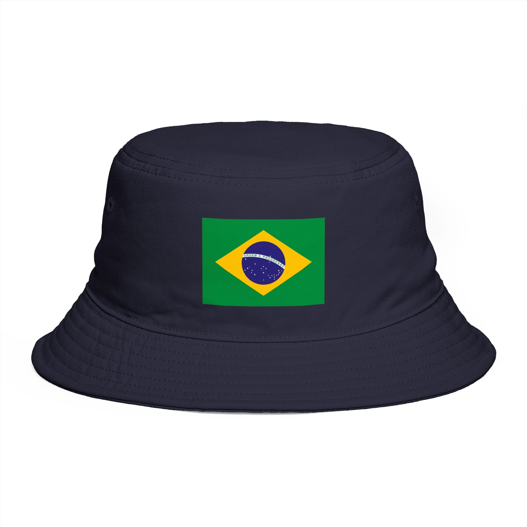 Brazil Flag Bucket Hat — Brown Cotton Sun Hat with Brazilian Flag Patch