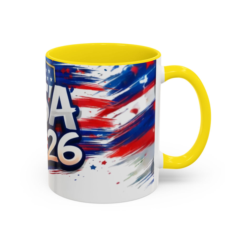 USA 2026 Flag Accent Coffee Mug — Patriotic Fourth of July Drinkware