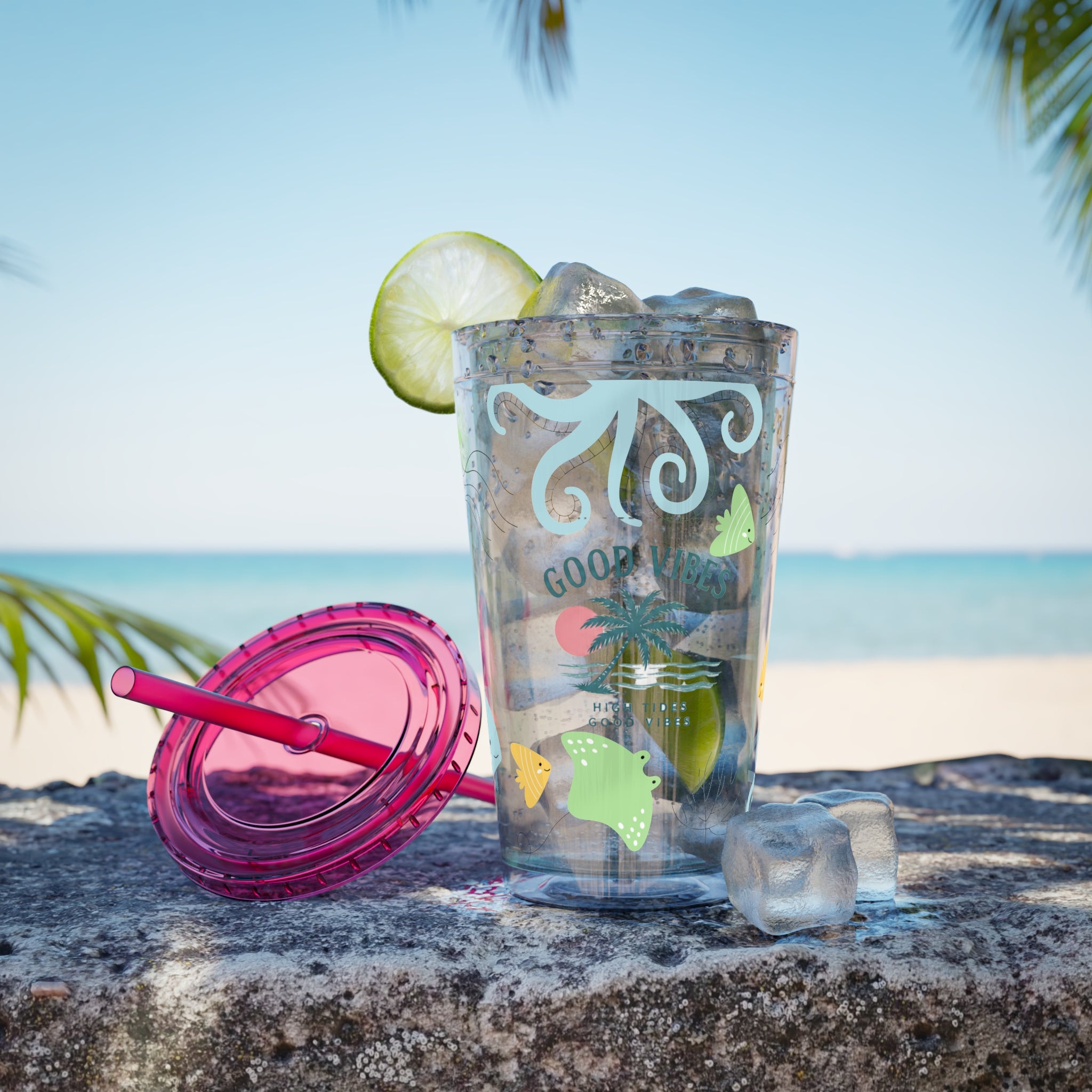 Good Vibes Ocean Tumbler with Straw — 16oz Sea Life Travel Cup