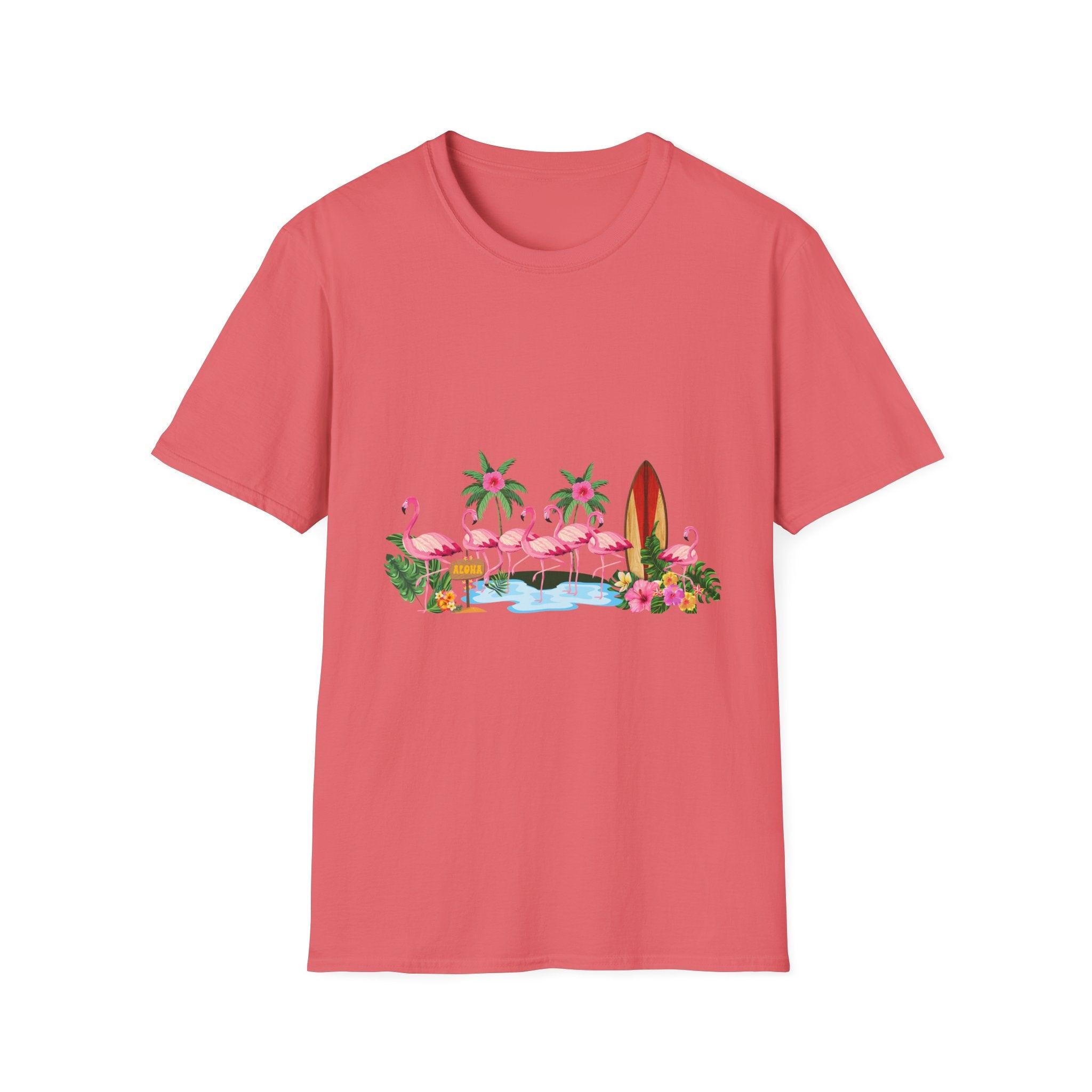 T-Shirt - Tropical Flamingo Surf Scene Graphic Tee