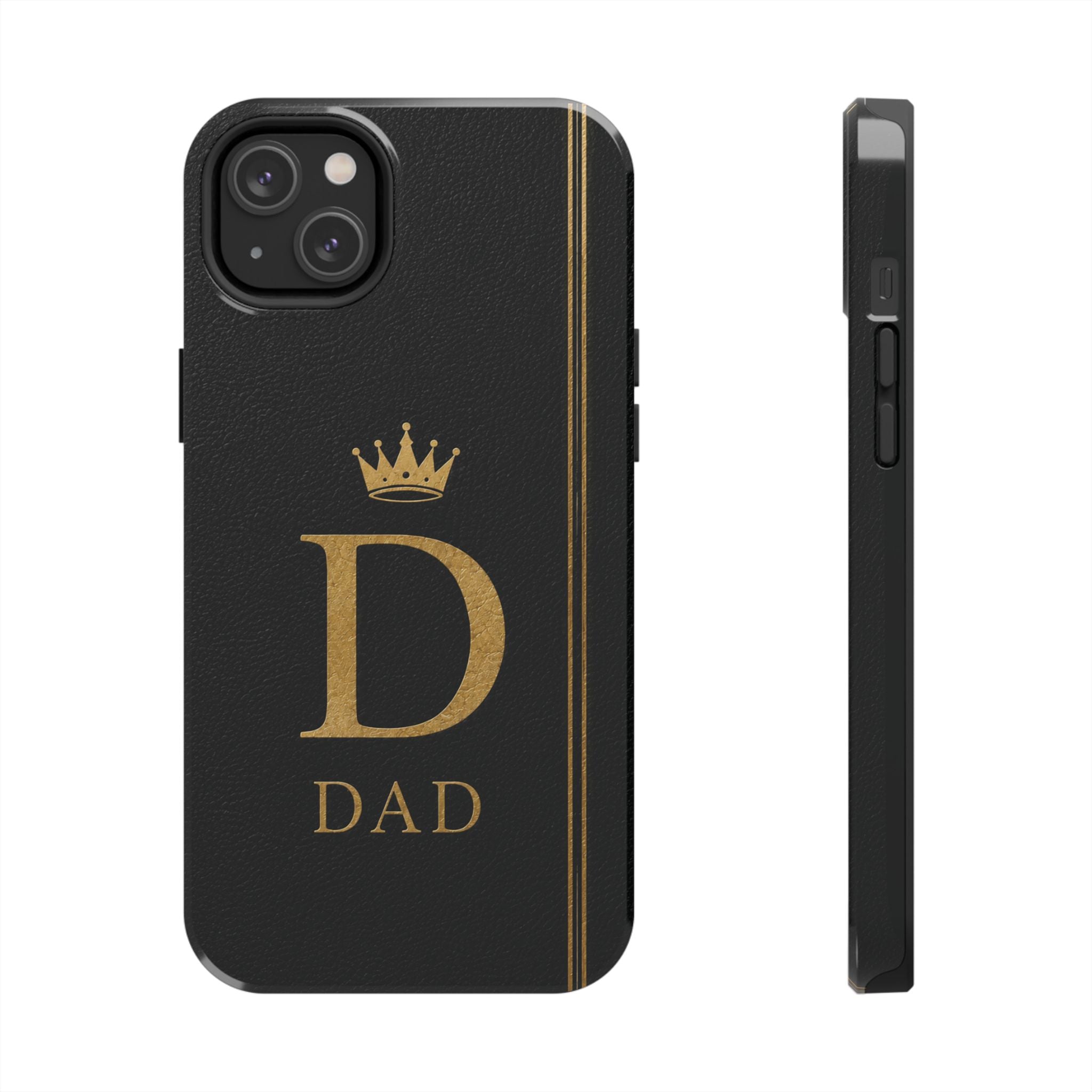 Dad Monogram Tough Phone Case — Black Gold Crown Initial