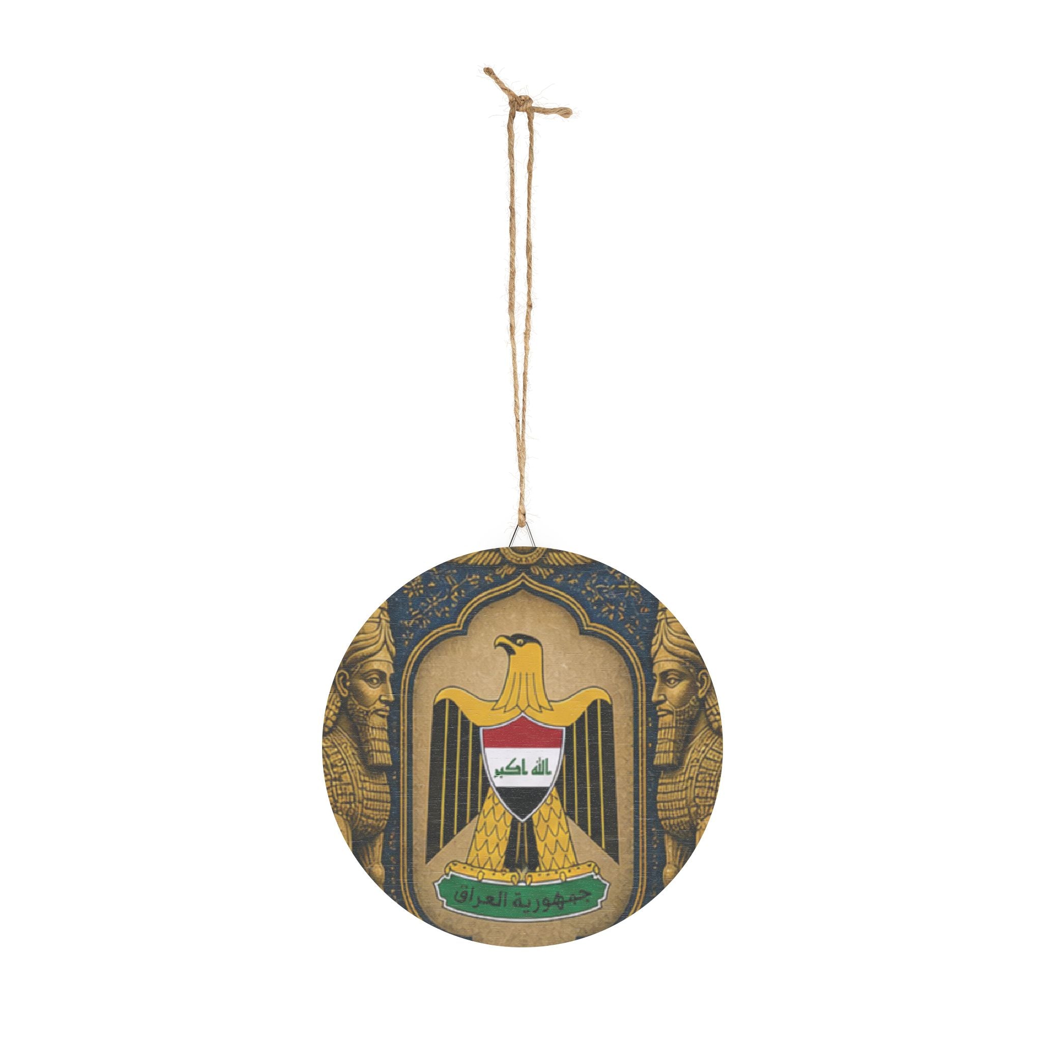 Iraq Coat of Arms Round Wood Sign – Decorative Patriotic Wall Plaque