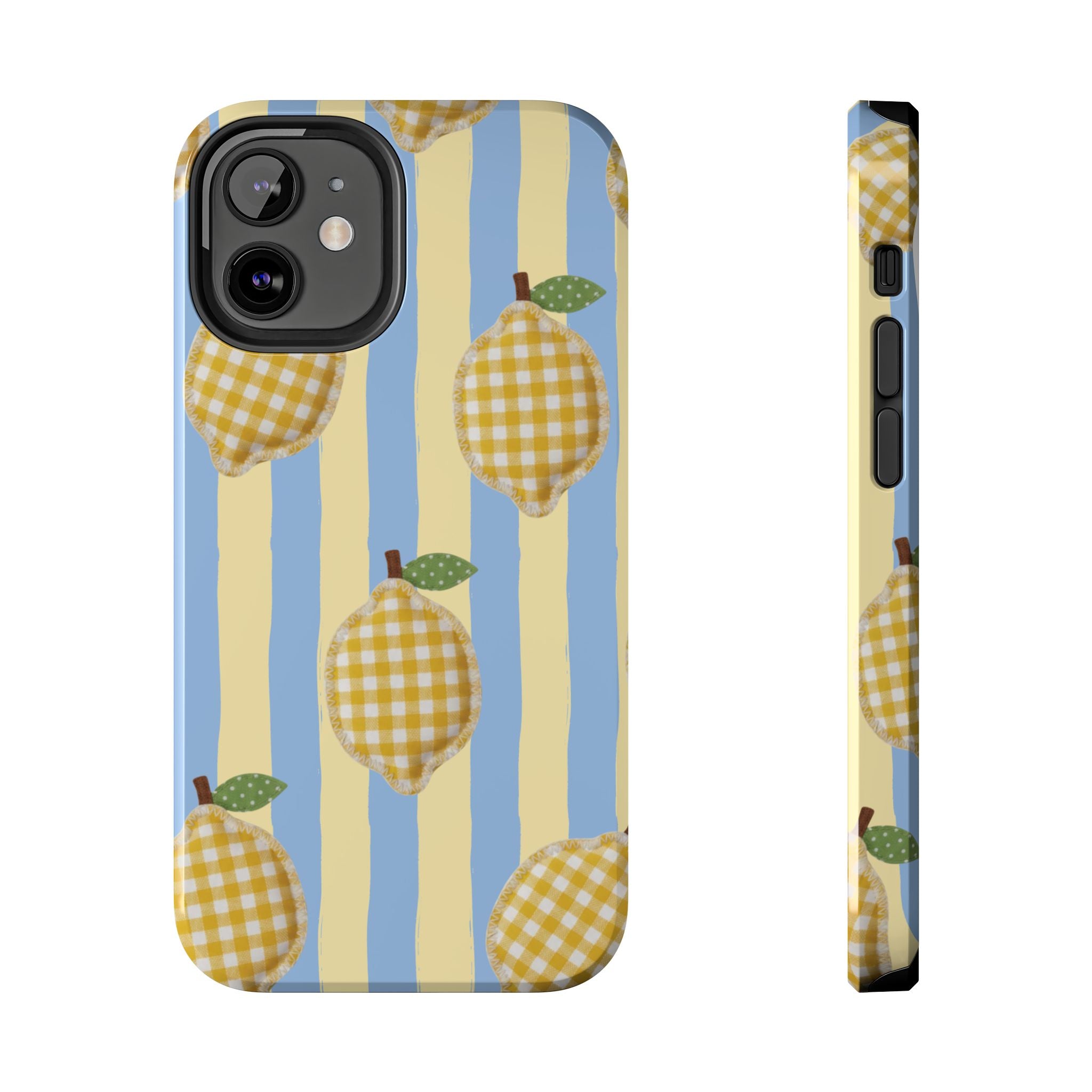 Tough Phone Case — Blue & Yellow Gingham Lemon Design