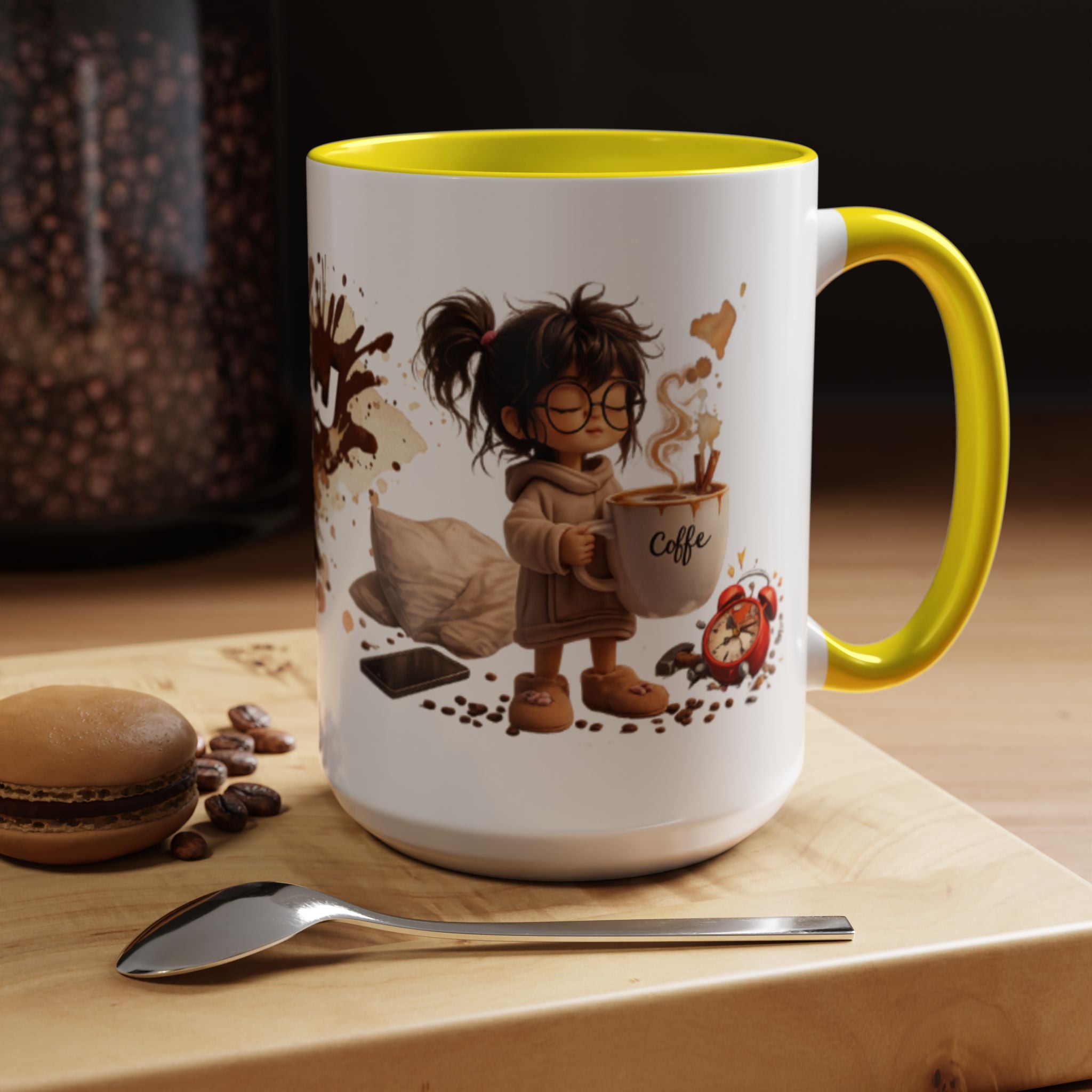 Cute Coffee Girl Accent Mug — Arabic Script Coffee Design (11/15oz)