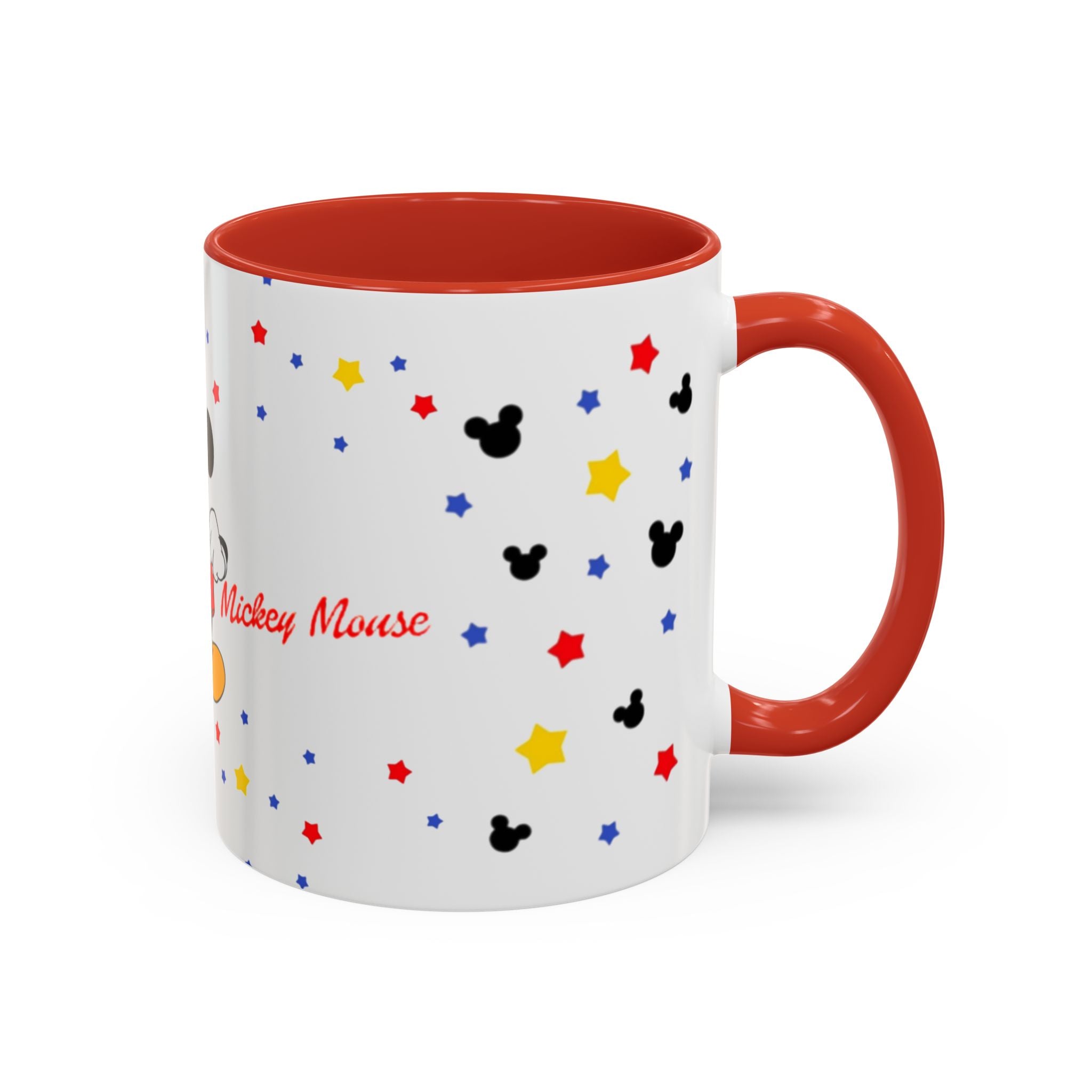 Mickey Mouse Accent Coffee Mug — Retro Cartoon Stars Design (11oz)