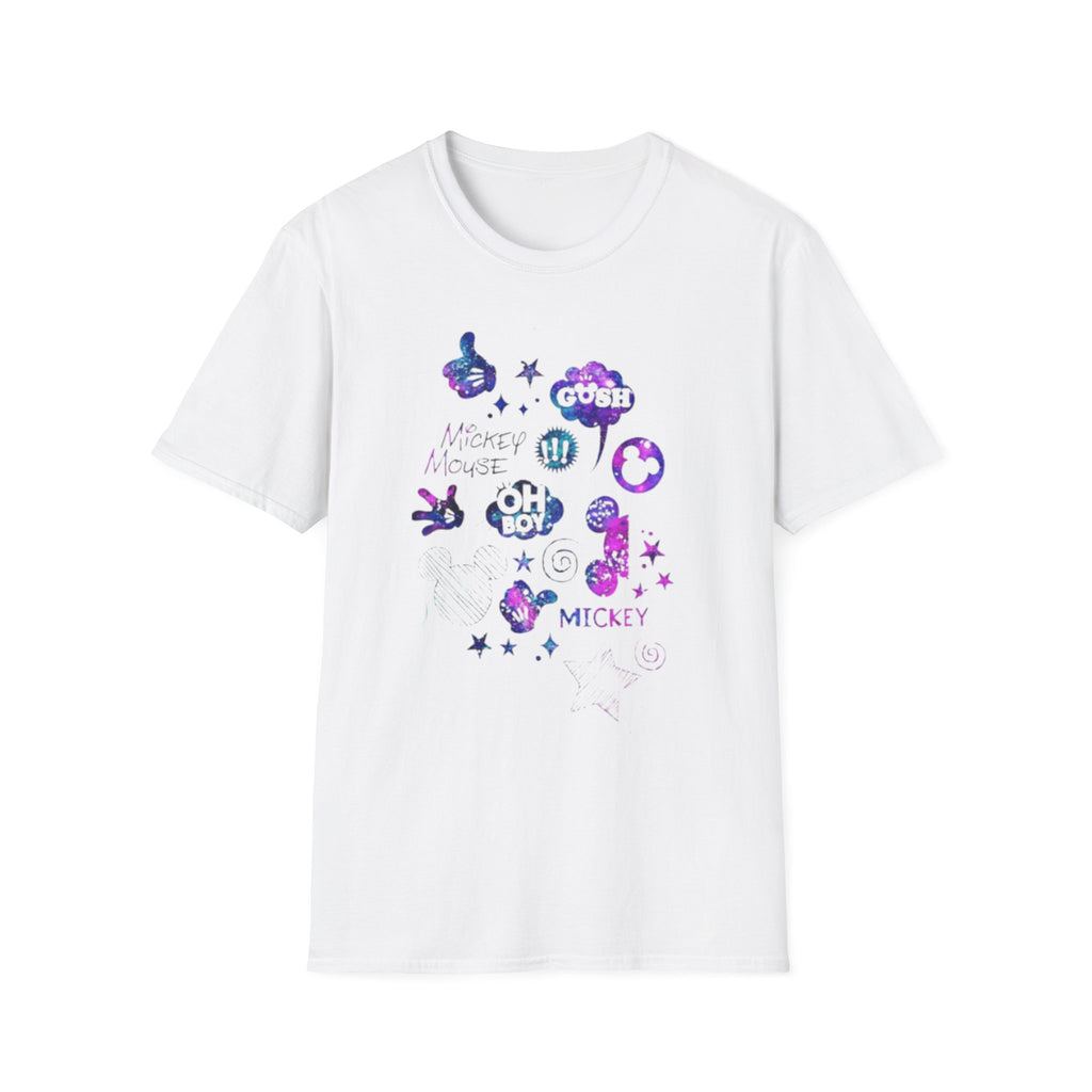 Mickey Mouse Galaxy Sticker Collage Unisex T‑Shirt — 'Oh Boy' Purple Space Graphic Tee